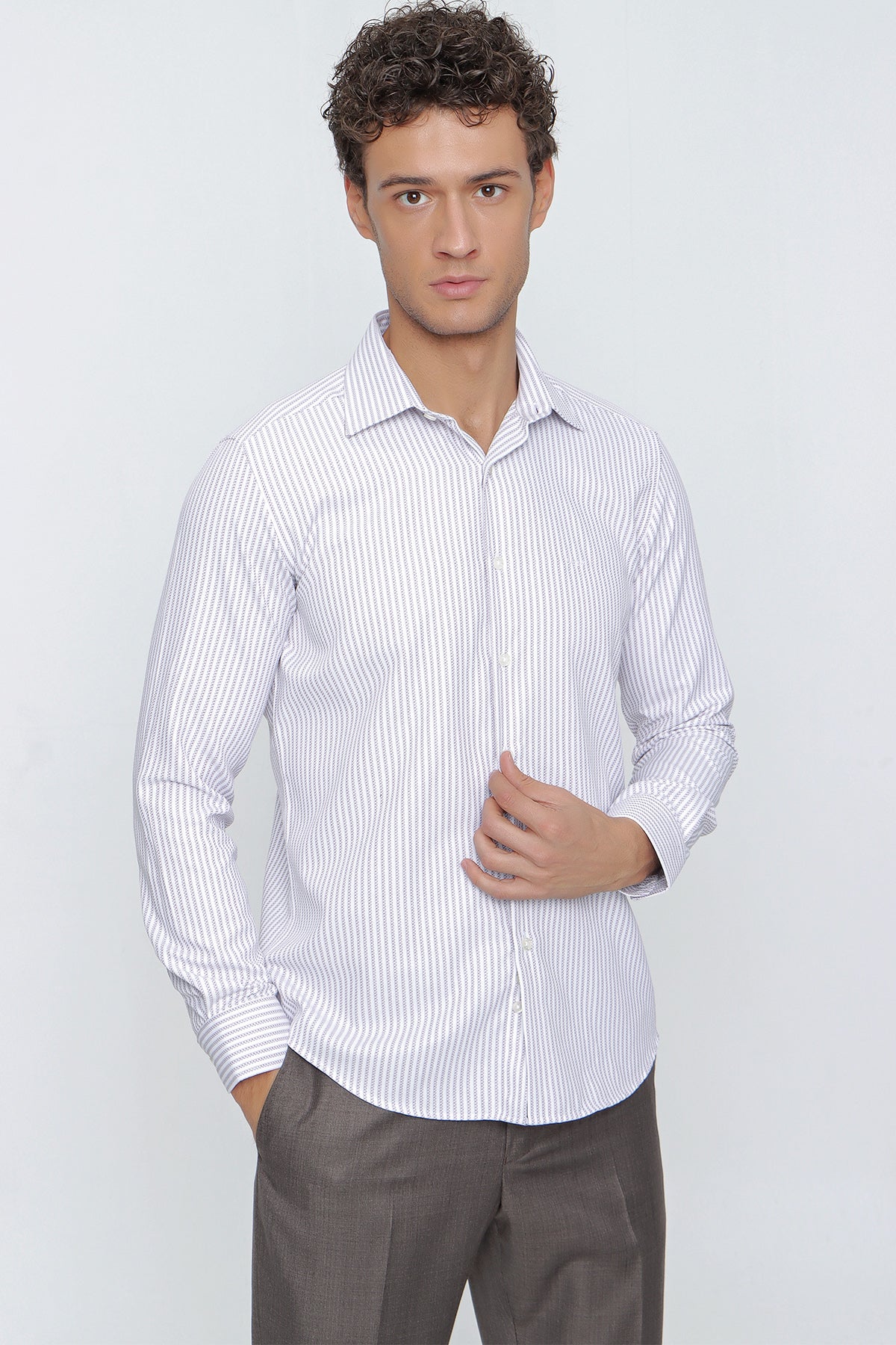 Slim-Fit Striped Shirt - Lavender