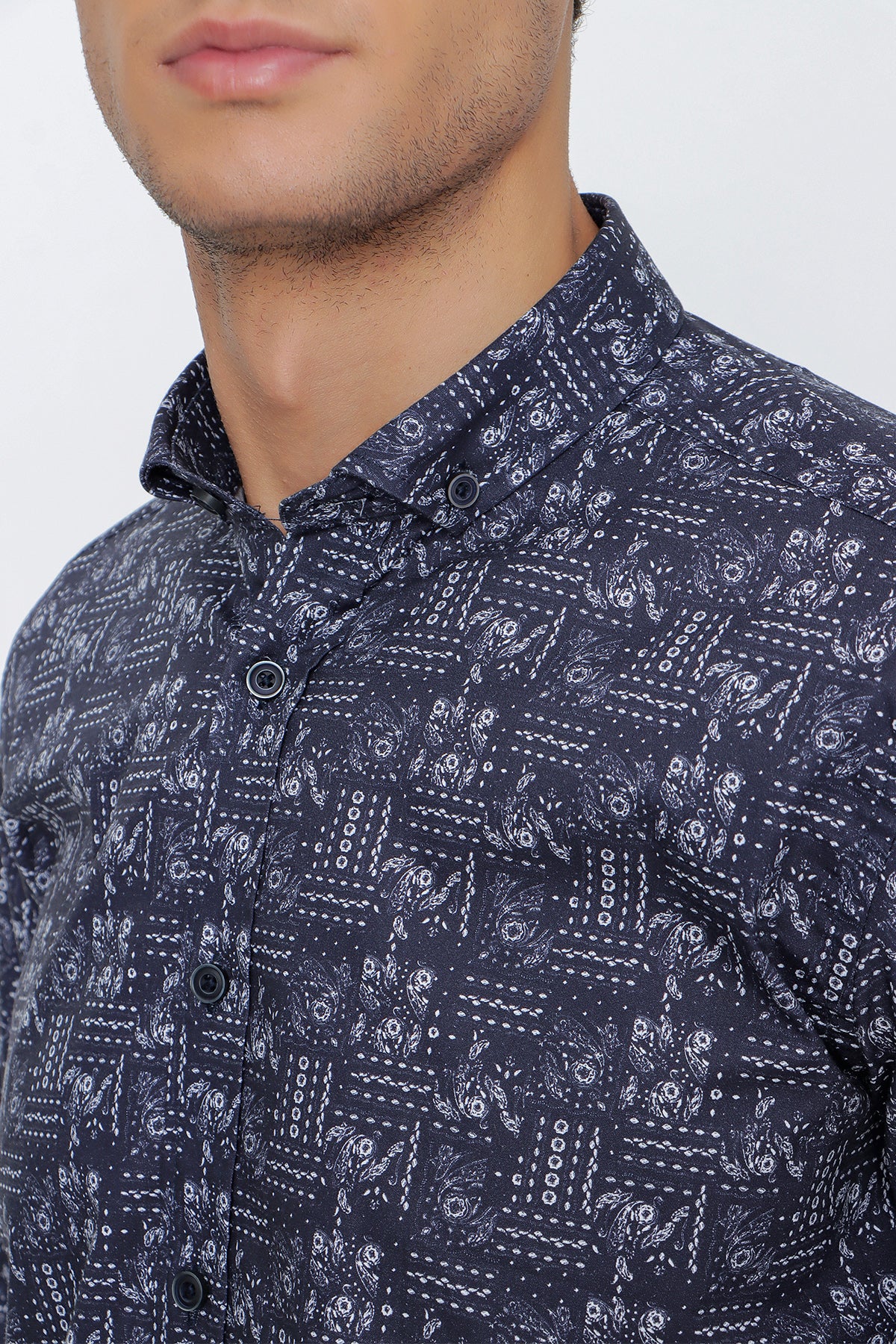 Slim-Fit Patterned Oxford Shirt - Navy