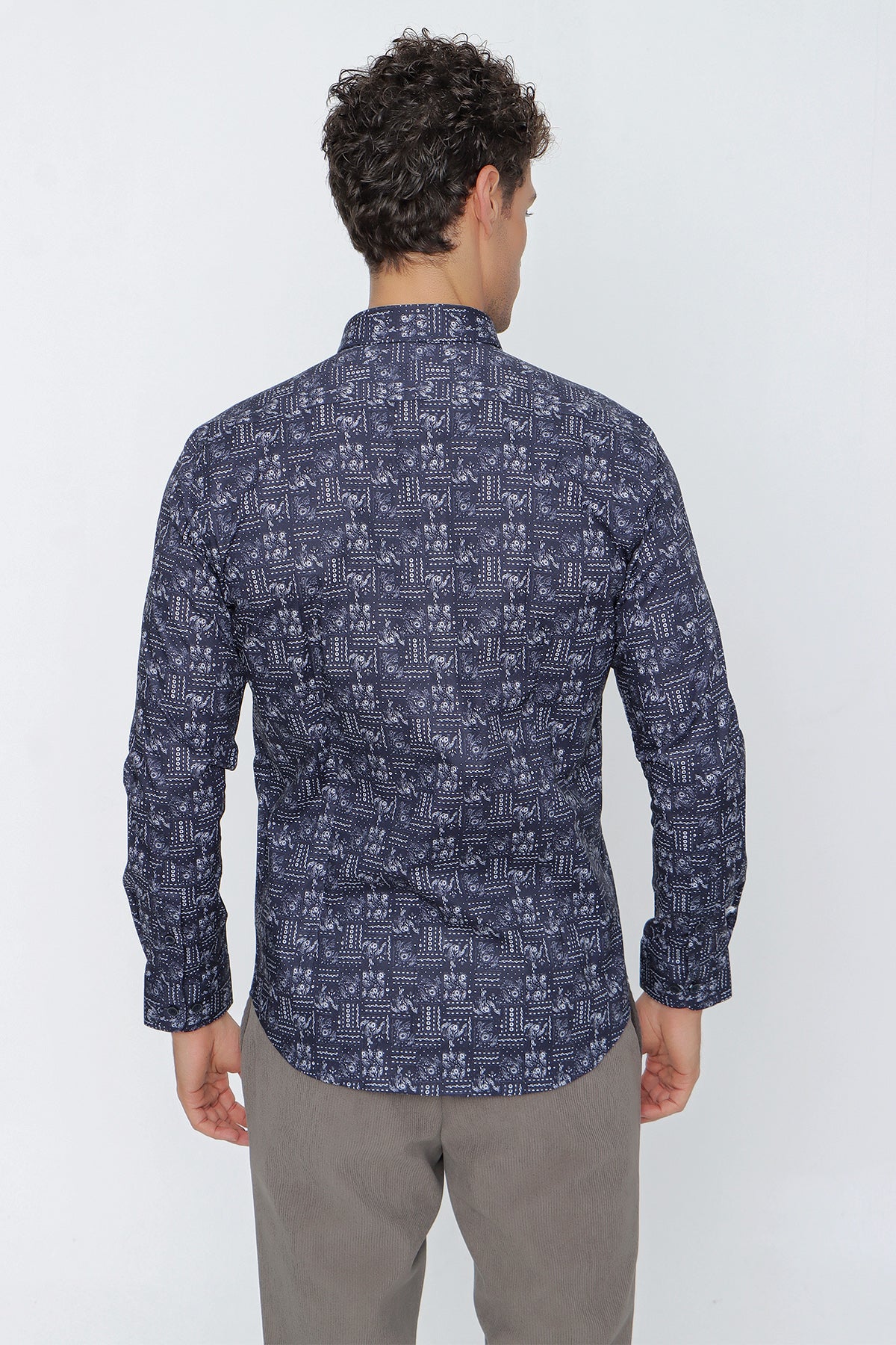 Slim-Fit Patterned Oxford Shirt - Navy