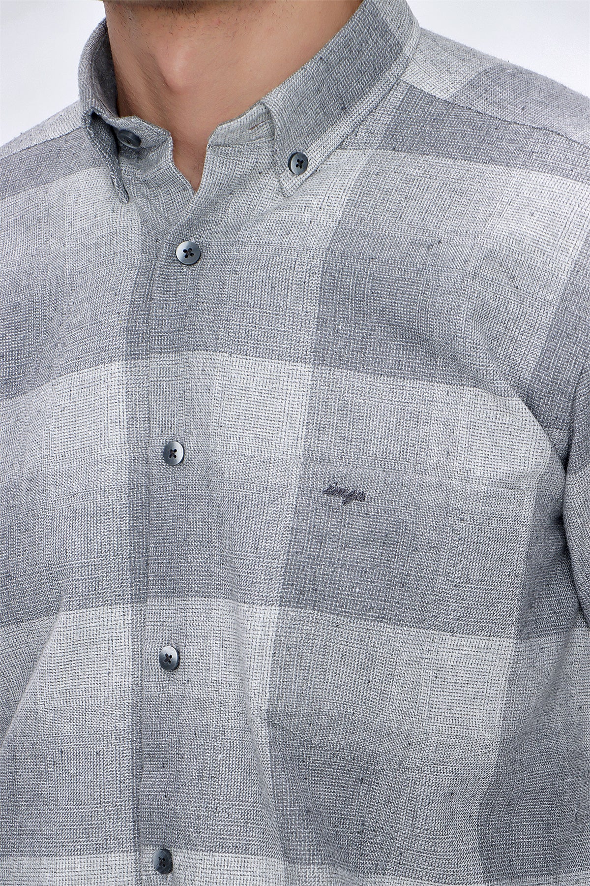 Comfort-Fit Check Oxford Shirt - Grey