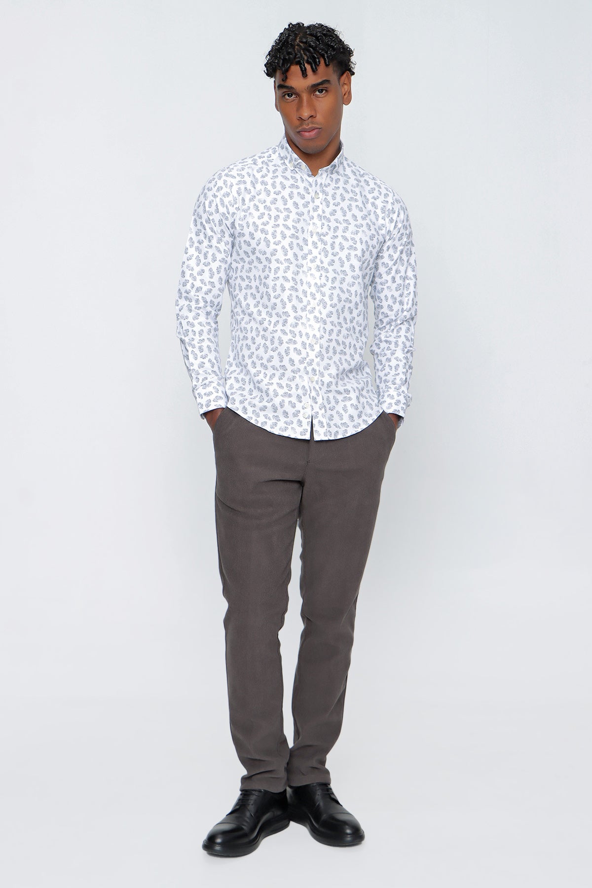 Slim-Fit Patterned Oxford Shirt - Grey