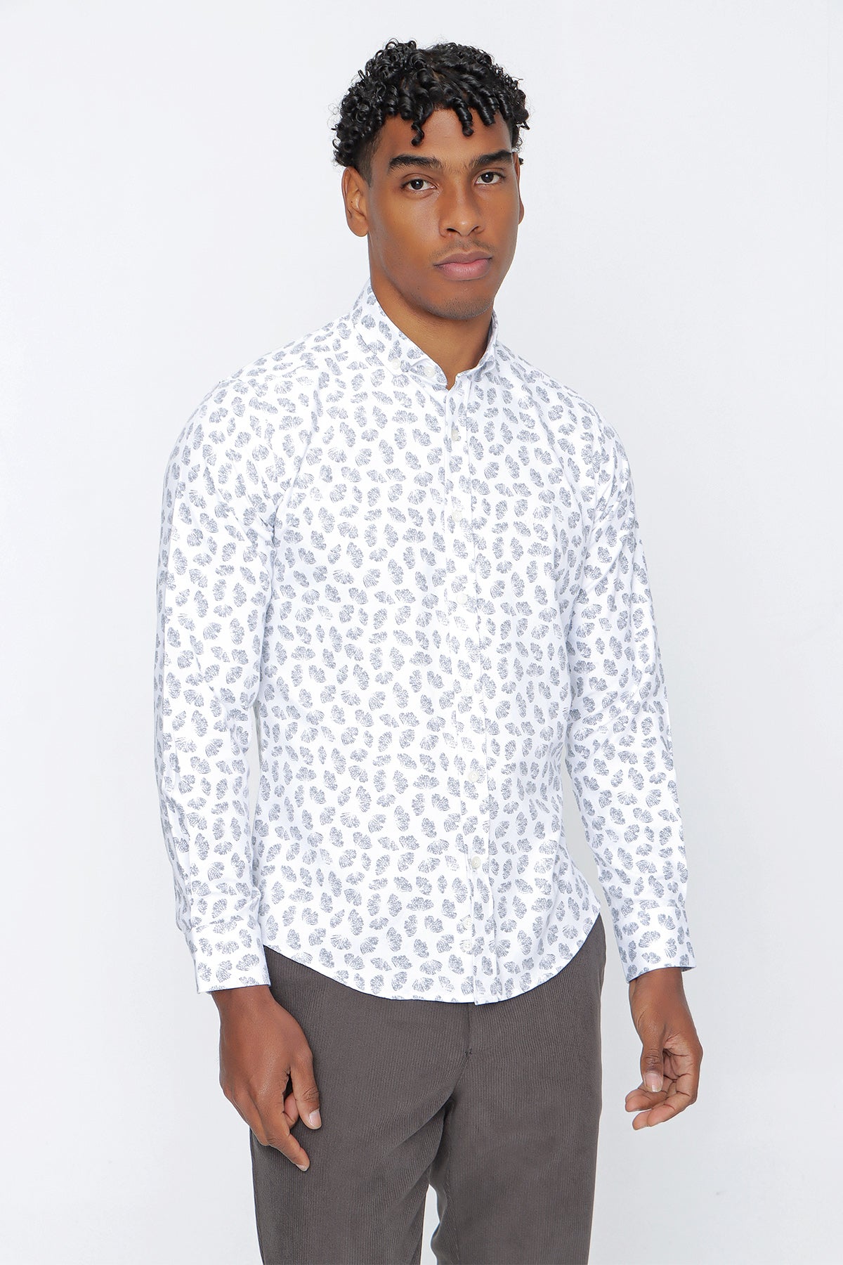 Slim-Fit Patterned Oxford Shirt - Grey