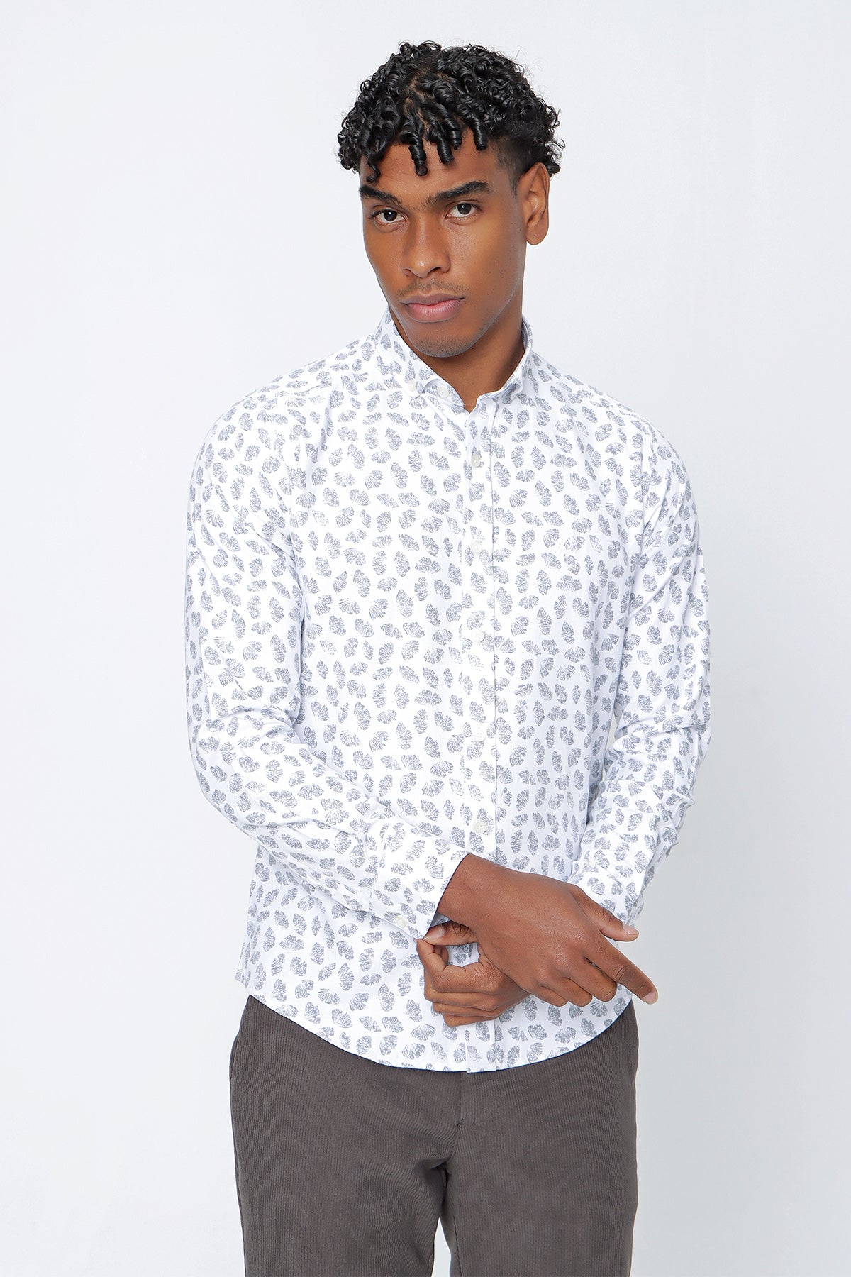 Slim-Fit Patterned Oxford Shirt - Grey