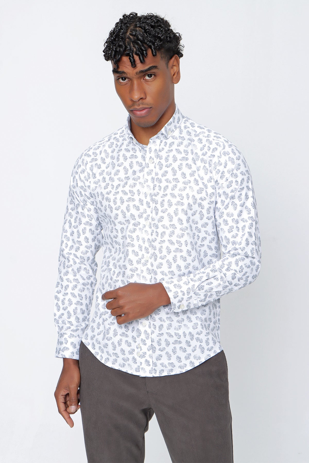 Slim-Fit Patterned Oxford Shirt - Grey