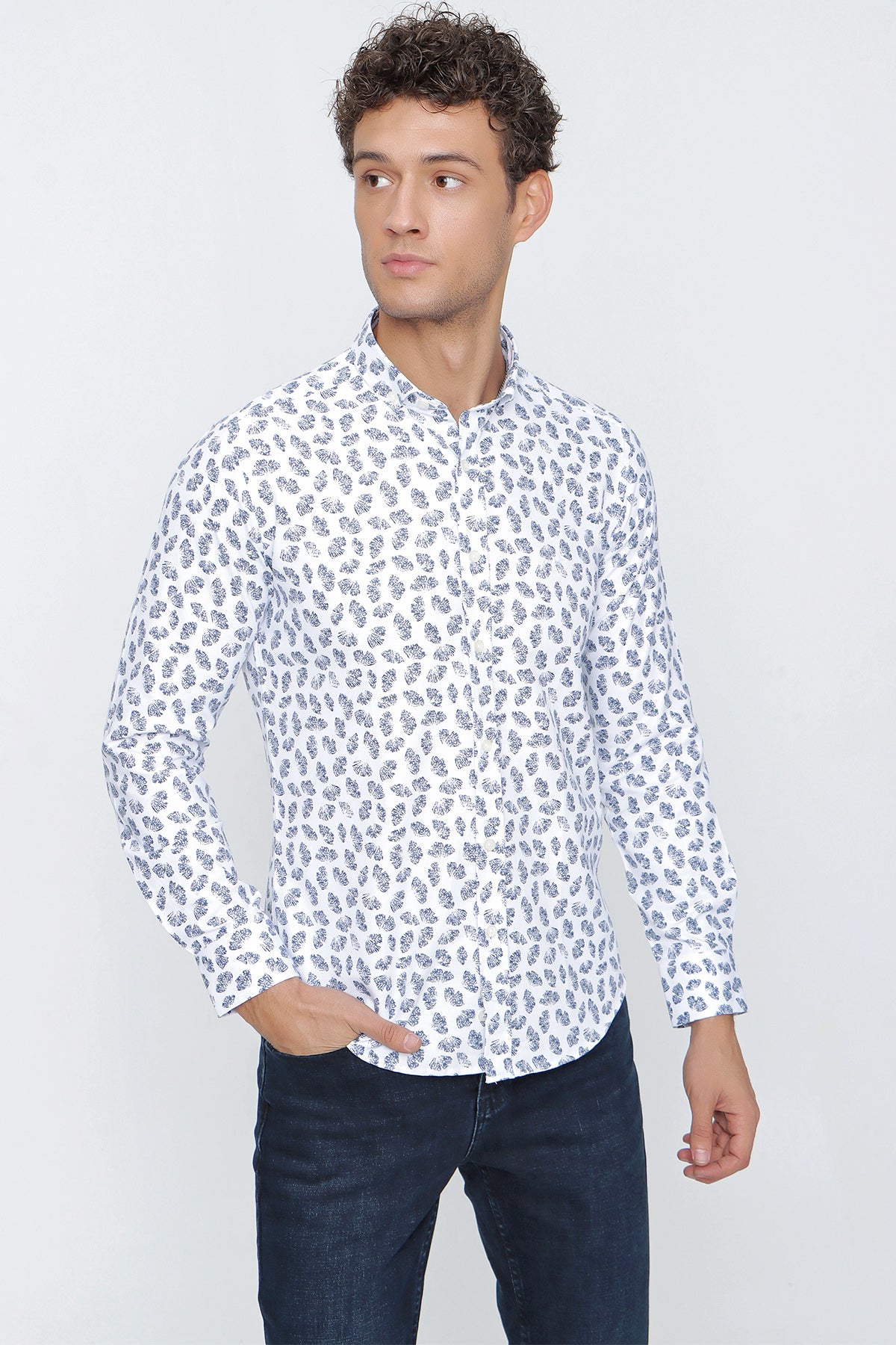 Slim-Fit Patterned Oxford Shirt - Navy