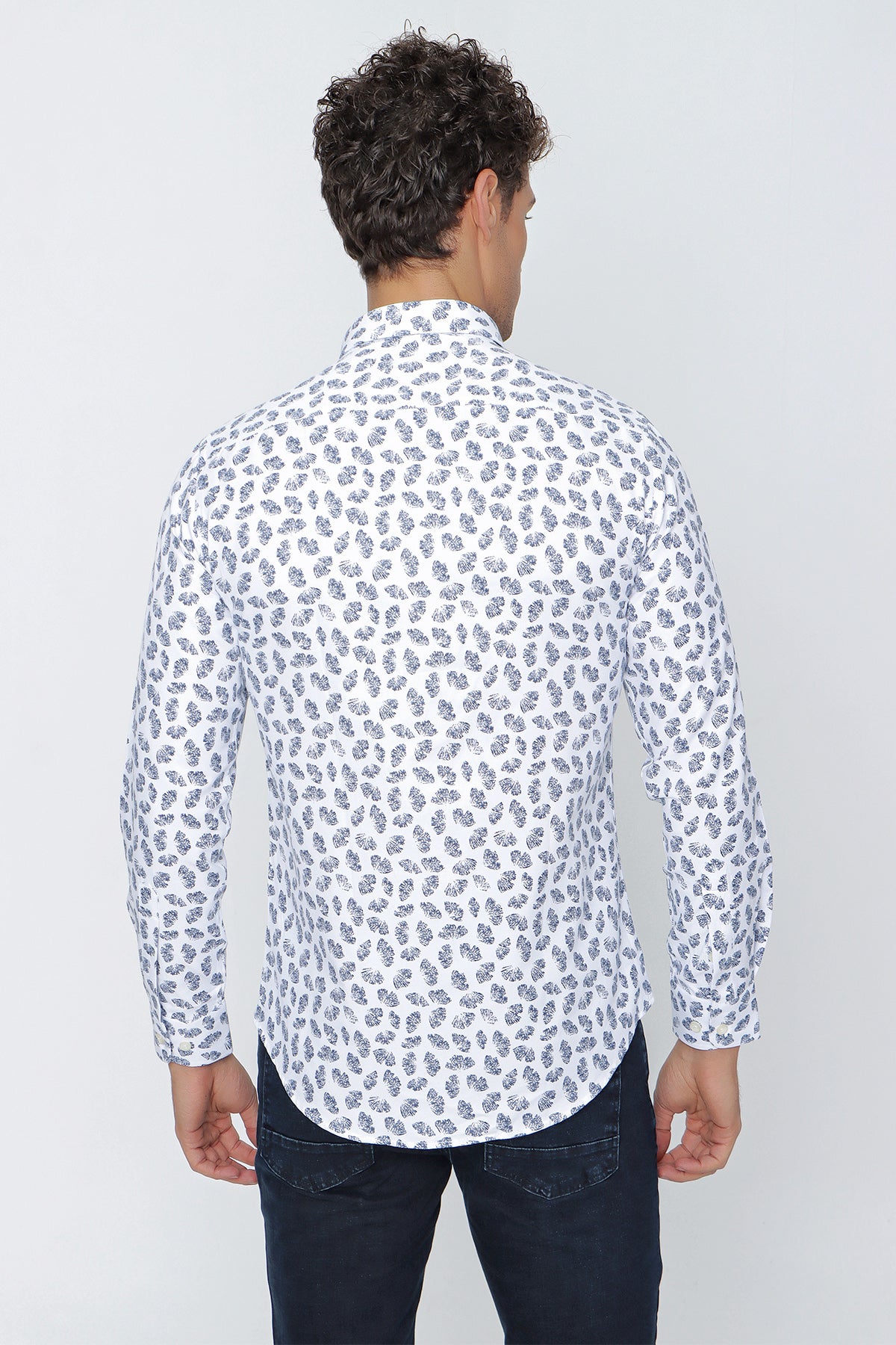 Slim-Fit Patterned Oxford Shirt - Navy