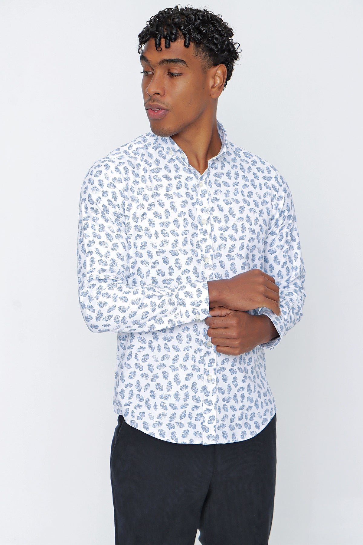 Slim-Fit Patterned Oxford Shirt - Blue