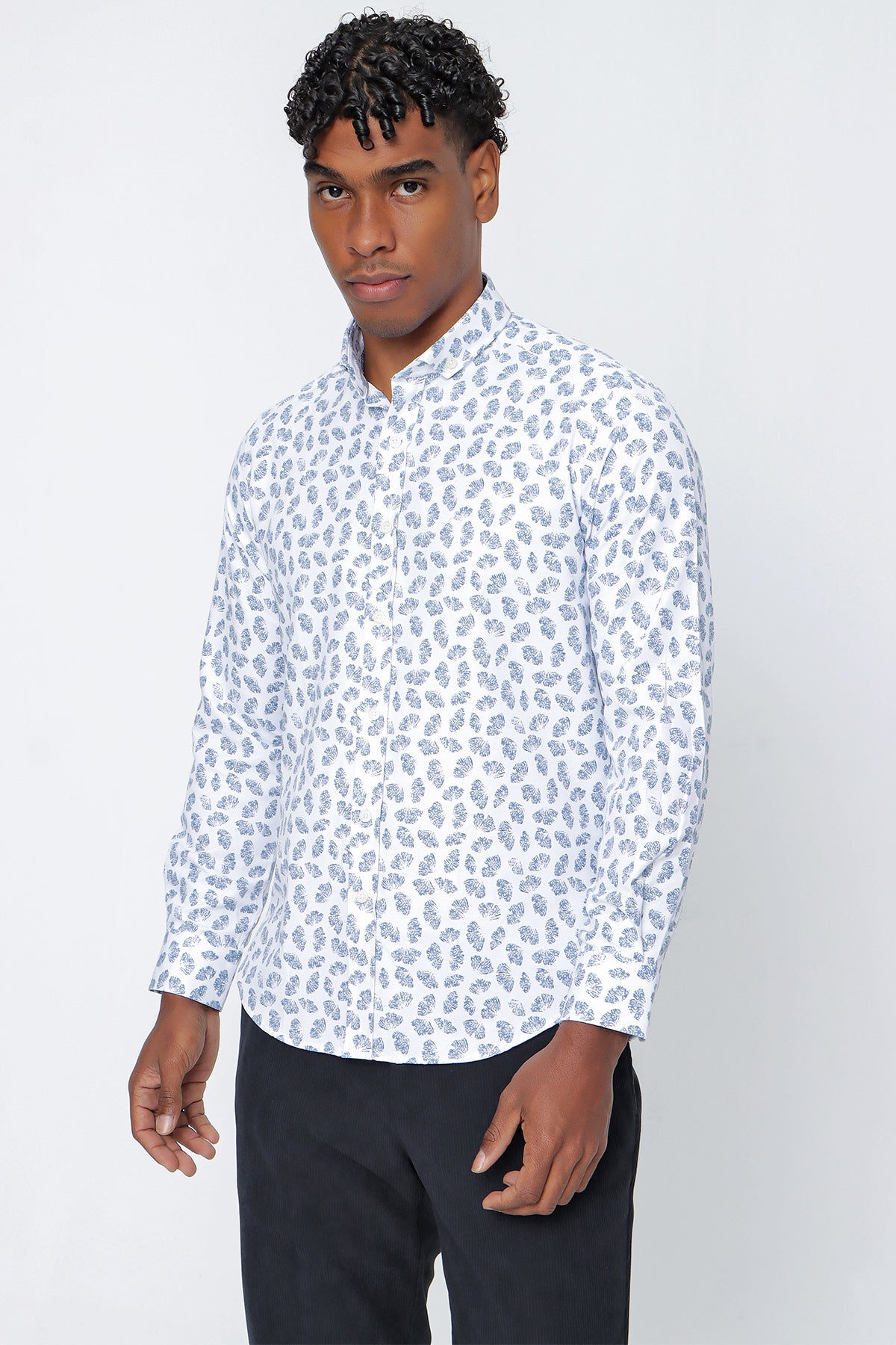 Slim-Fit Patterned Oxford Shirt - Blue