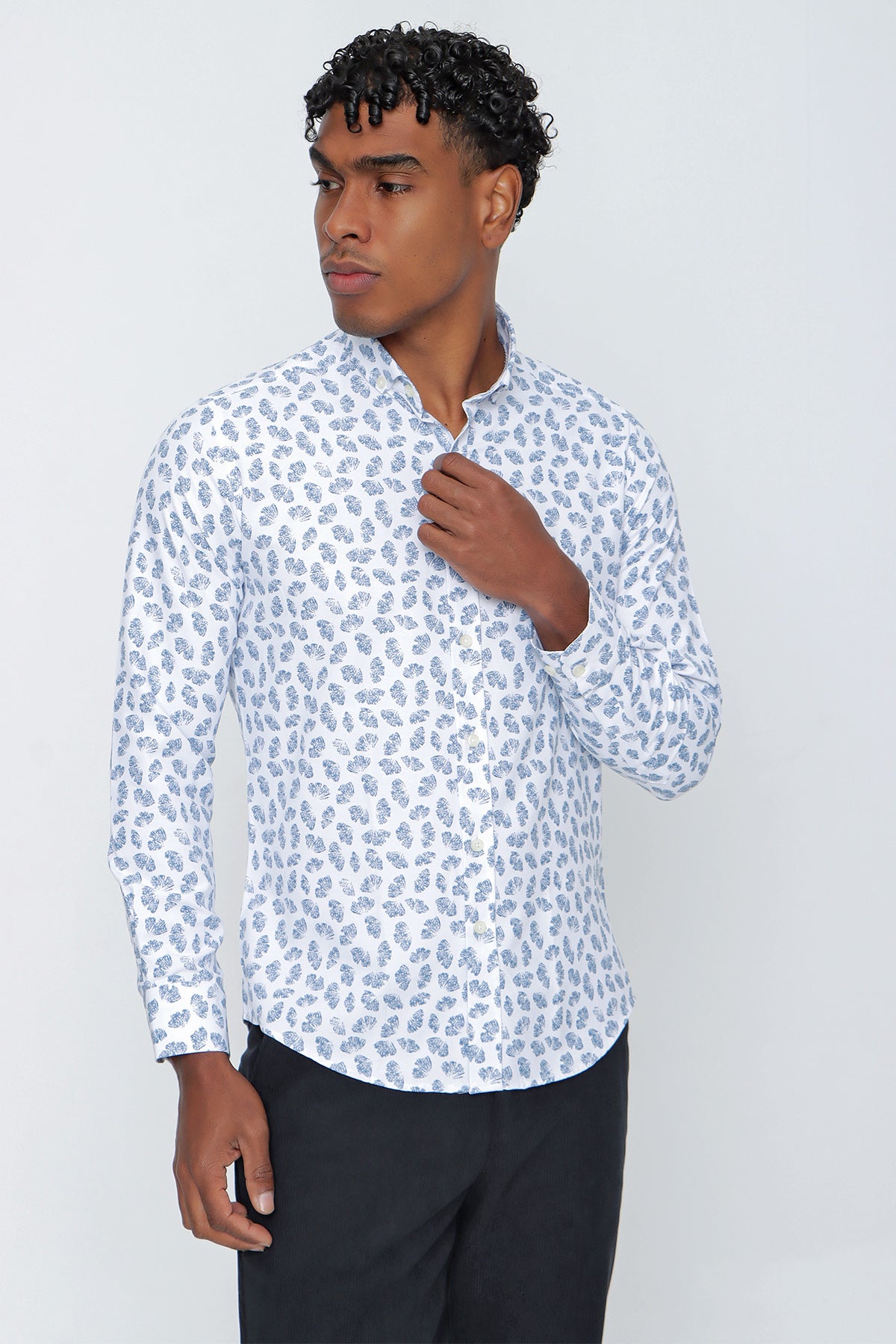 Slim-Fit Patterned Oxford Shirt - Blue