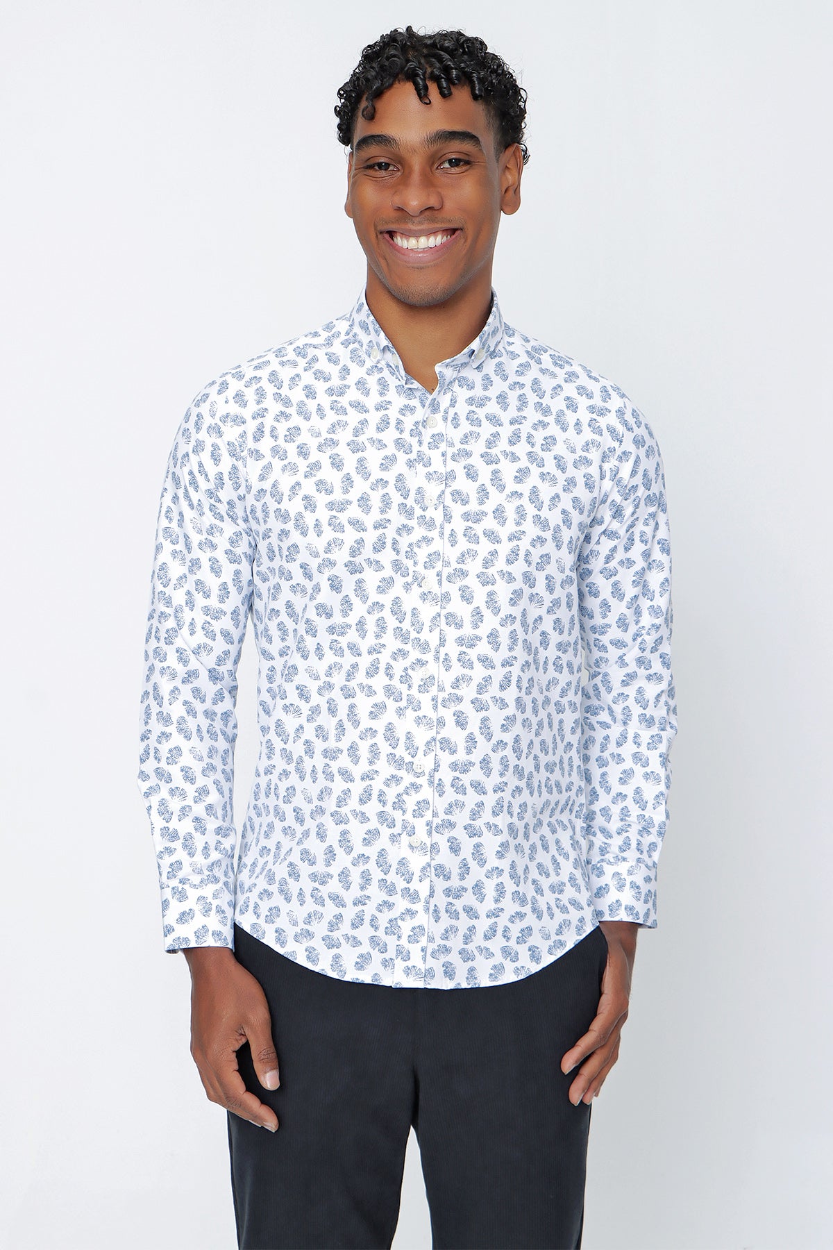 Slim-Fit Patterned Oxford Shirt - Blue