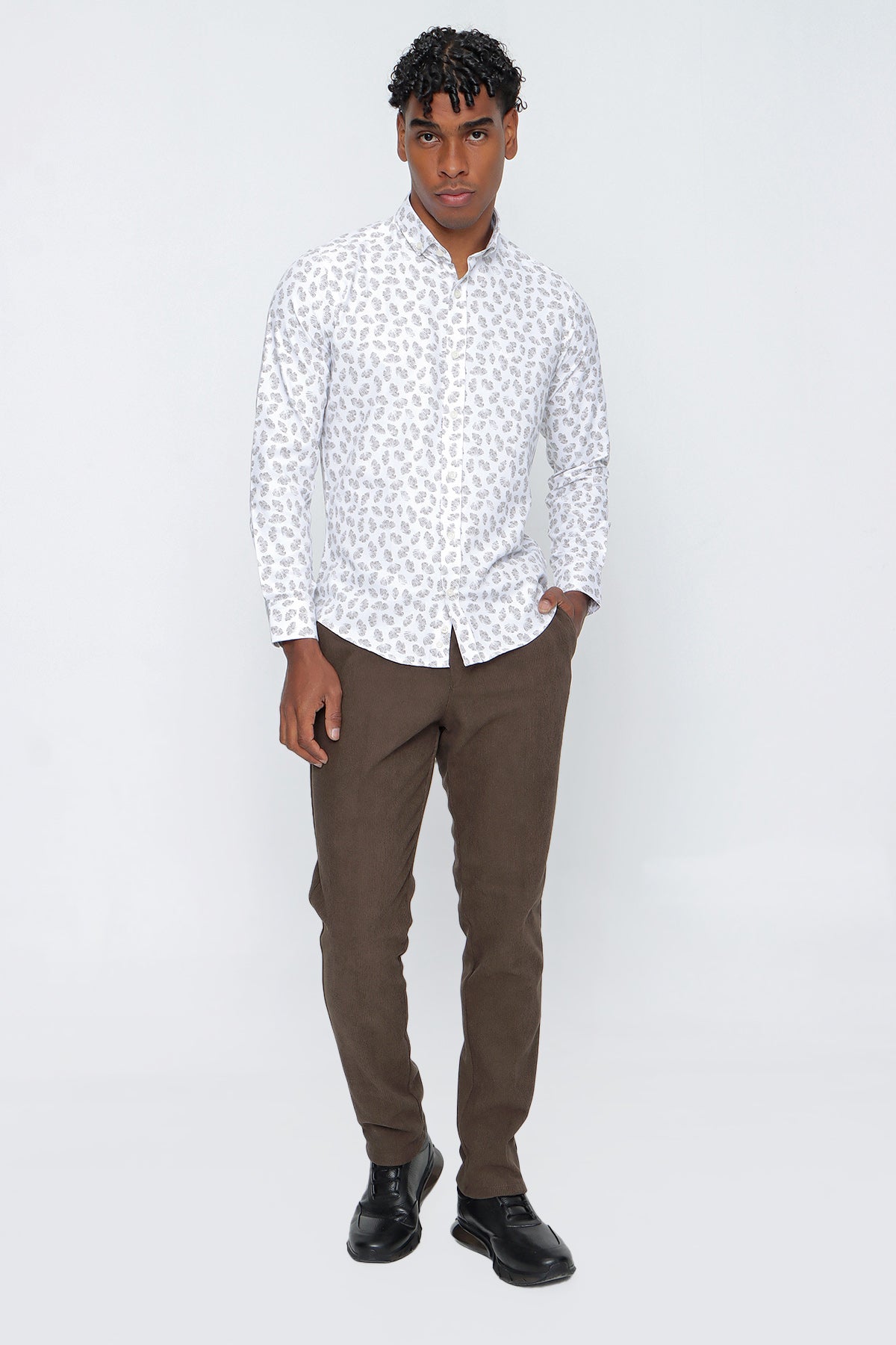 Slim-Fit Patterned Oxford Shirt - Grey