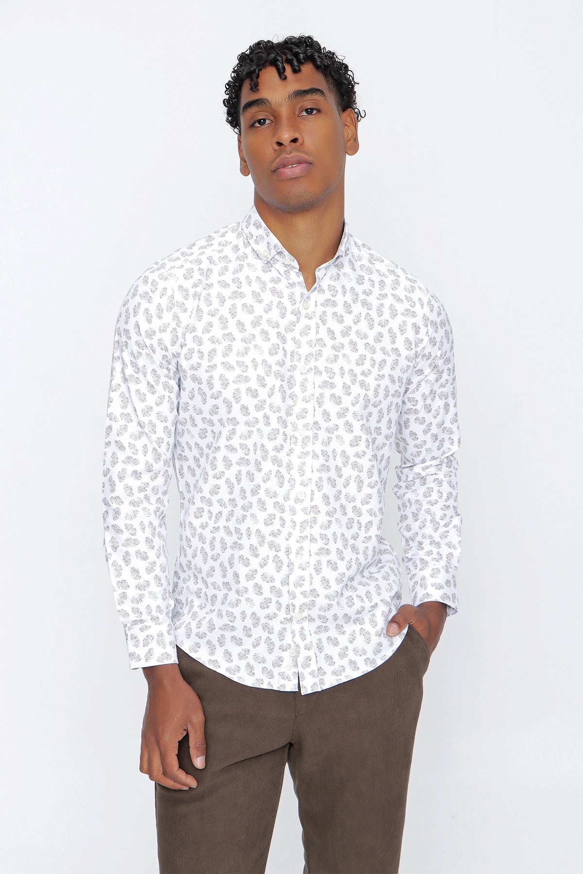 Slim-Fit Patterned Oxford Shirt - Grey