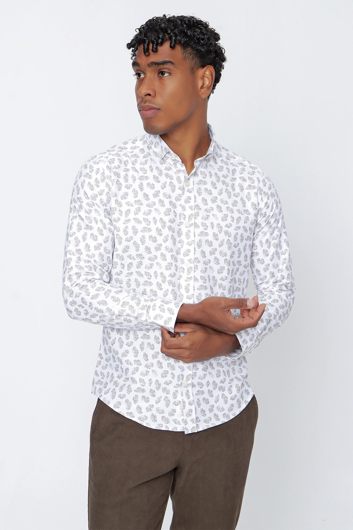 Slim-Fit Patterned Oxford Shirt - Grey