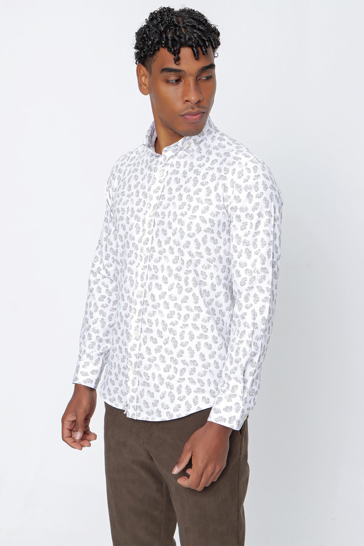 Slim-Fit Patterned Oxford Shirt - Grey