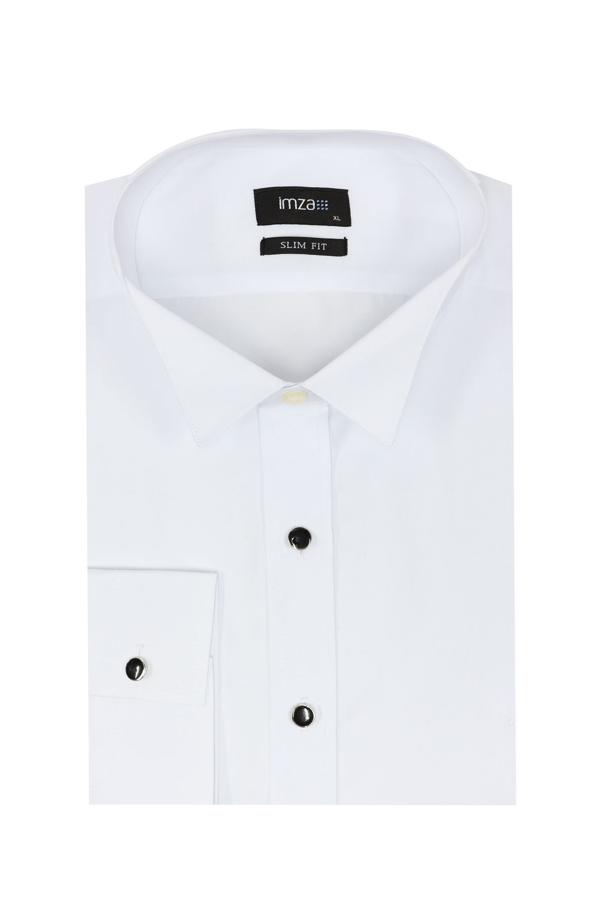 Slim-Fit Black Buttons Tuxedo Shirt - White