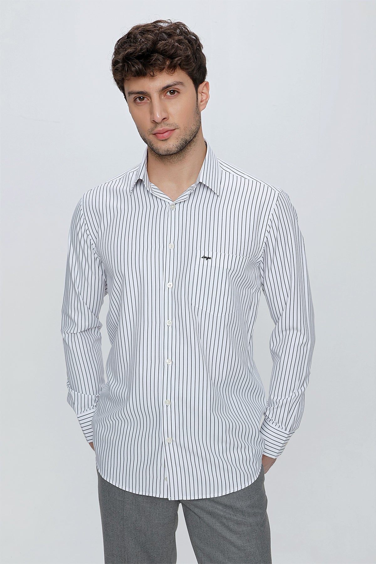 Comfort-Fit Striped Shirt - Black