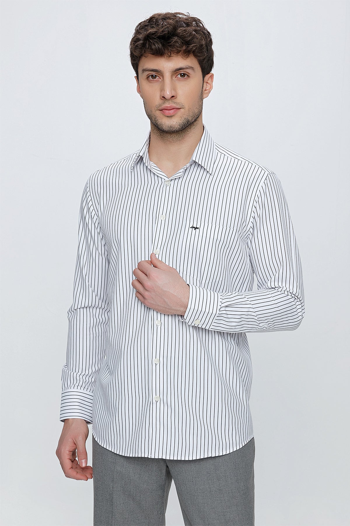 Comfort-Fit Striped Shirt - Black