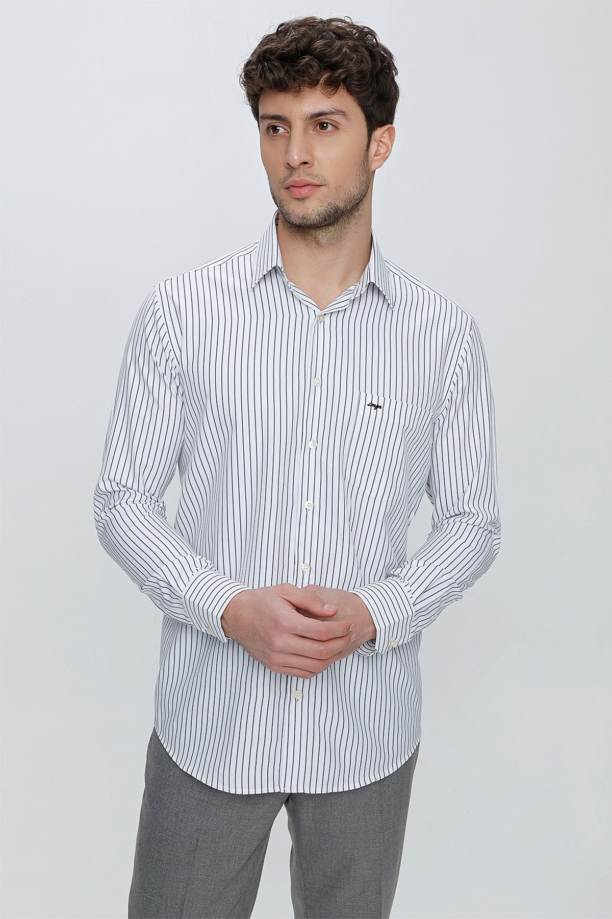 Comfort-Fit Striped Shirt - Black