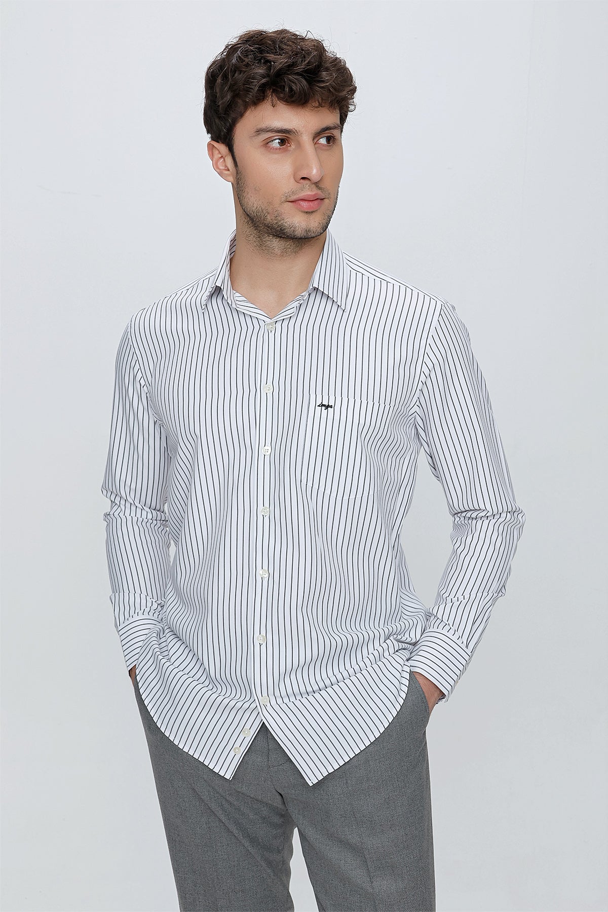 Comfort-Fit Striped Shirt - Black