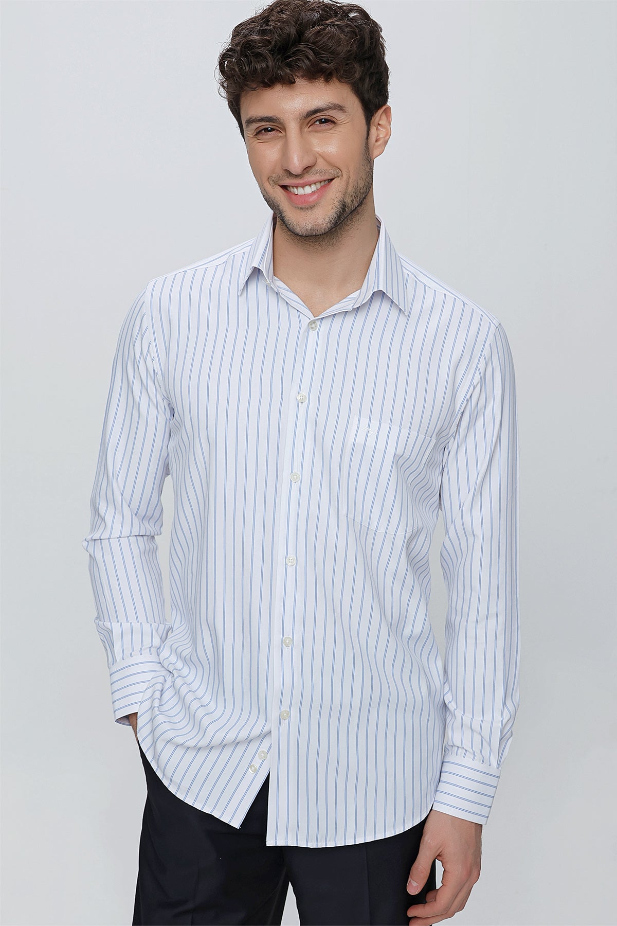 Comfort-Fit Striped Shirt - Blue