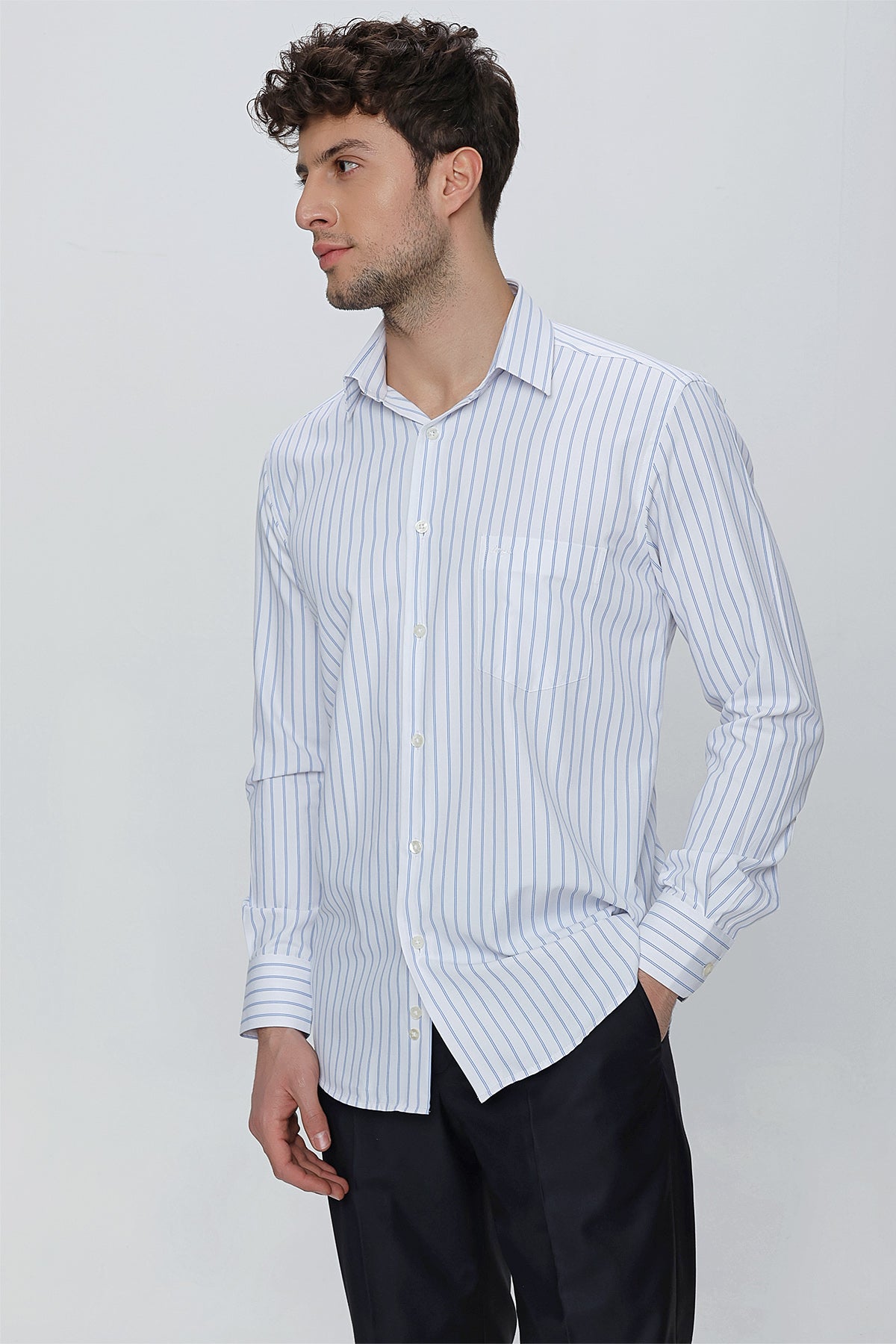 Comfort-Fit Striped Shirt - Blue