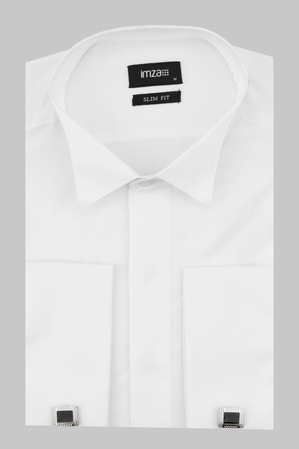 Slim-Fit Tuxedo Hidden Buttons Shirt - White