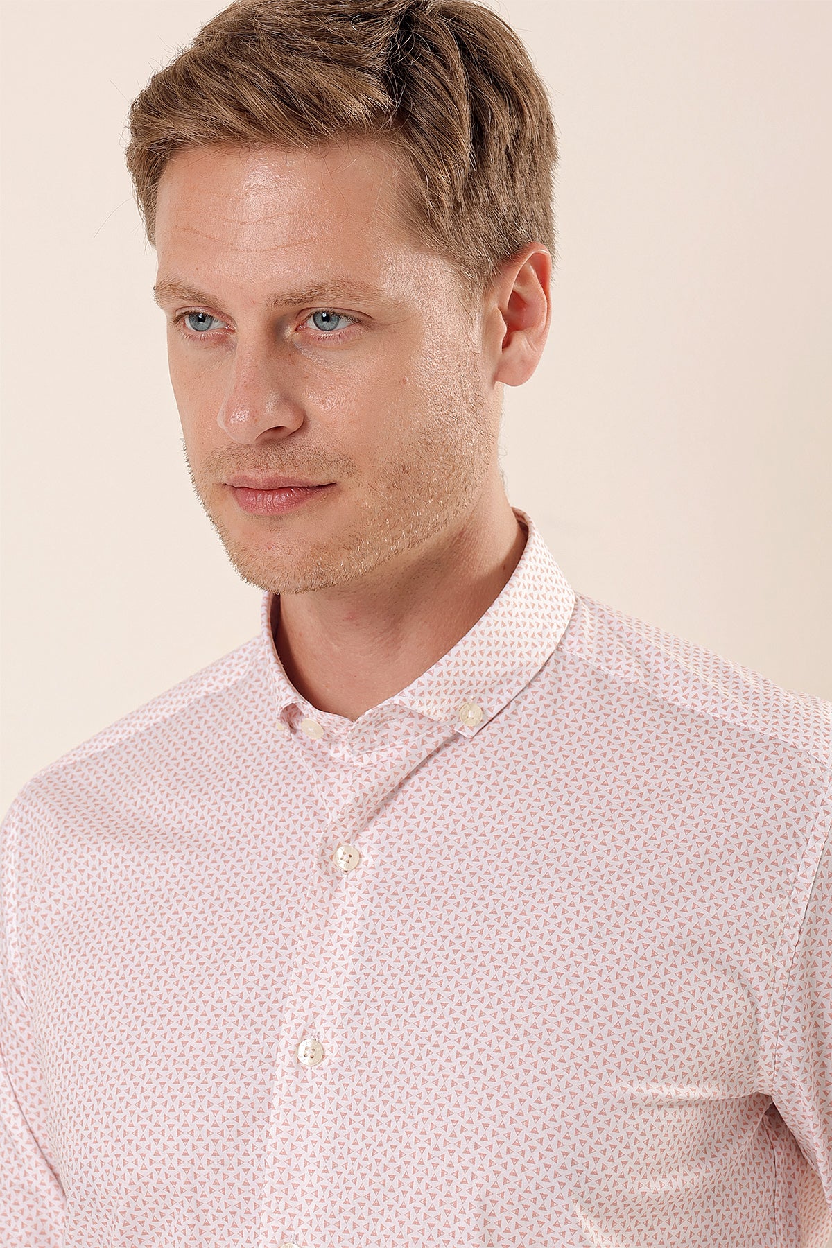 Slim-Fit Patterned Oxford Shirt - Beige