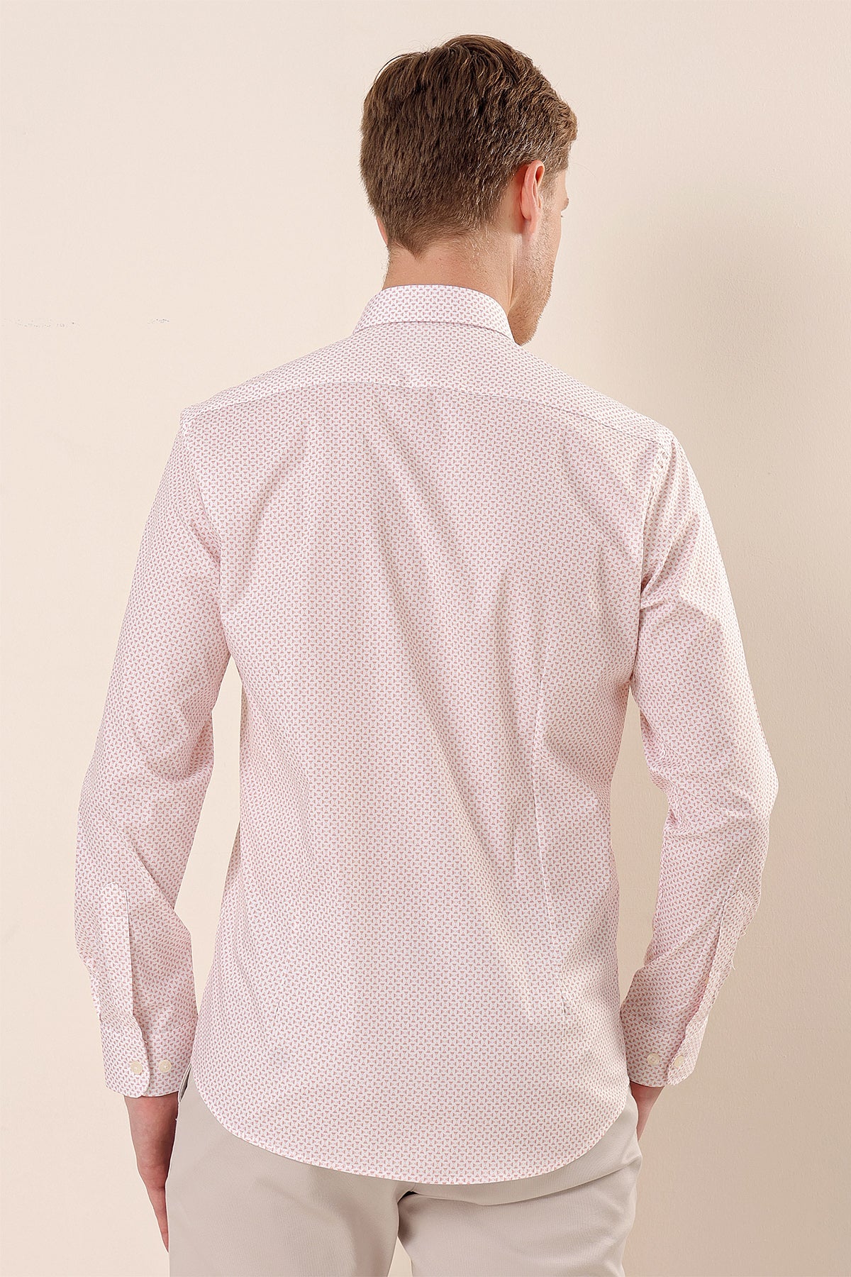 Slim-Fit Patterned Oxford Shirt - Beige