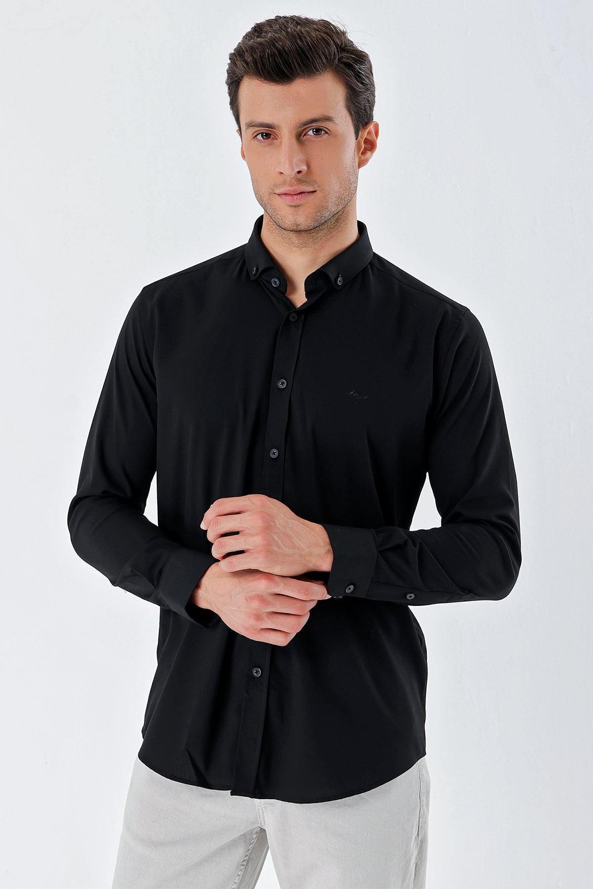 Slim-Fit Oxford Shirt - Black