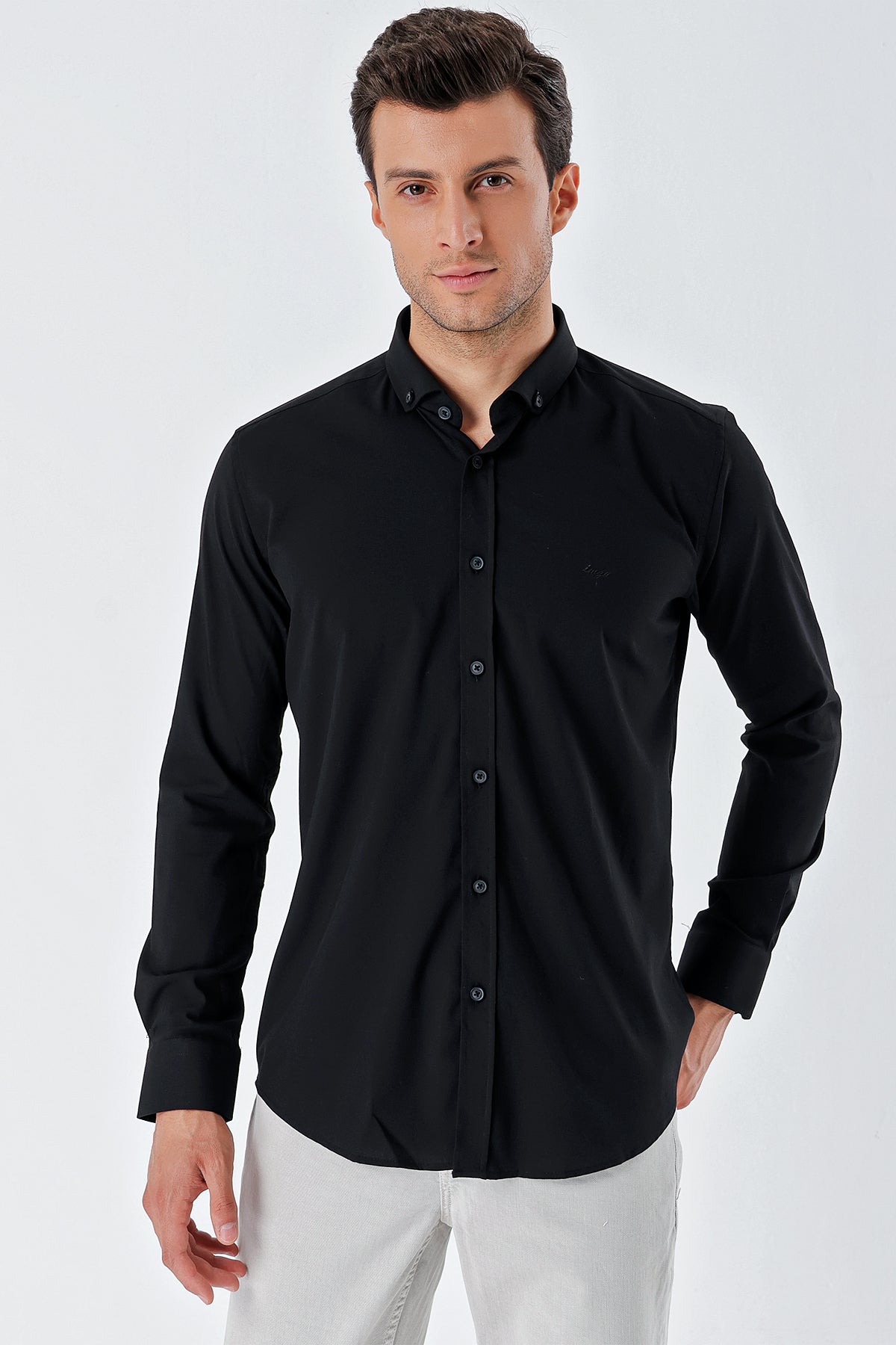 Slim-Fit Oxford Shirt - Black