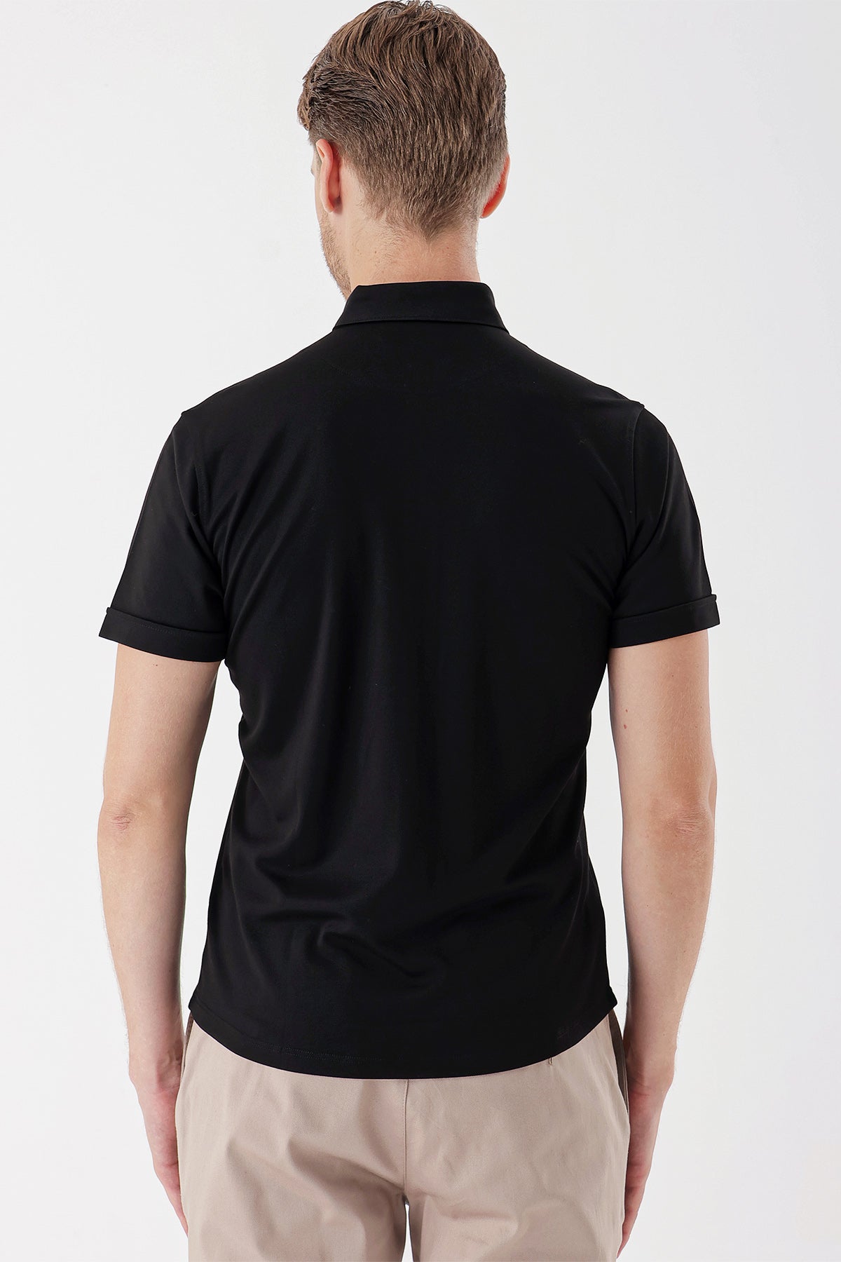 Slim-Fit Short Sleeve Oxford Shirt - Black