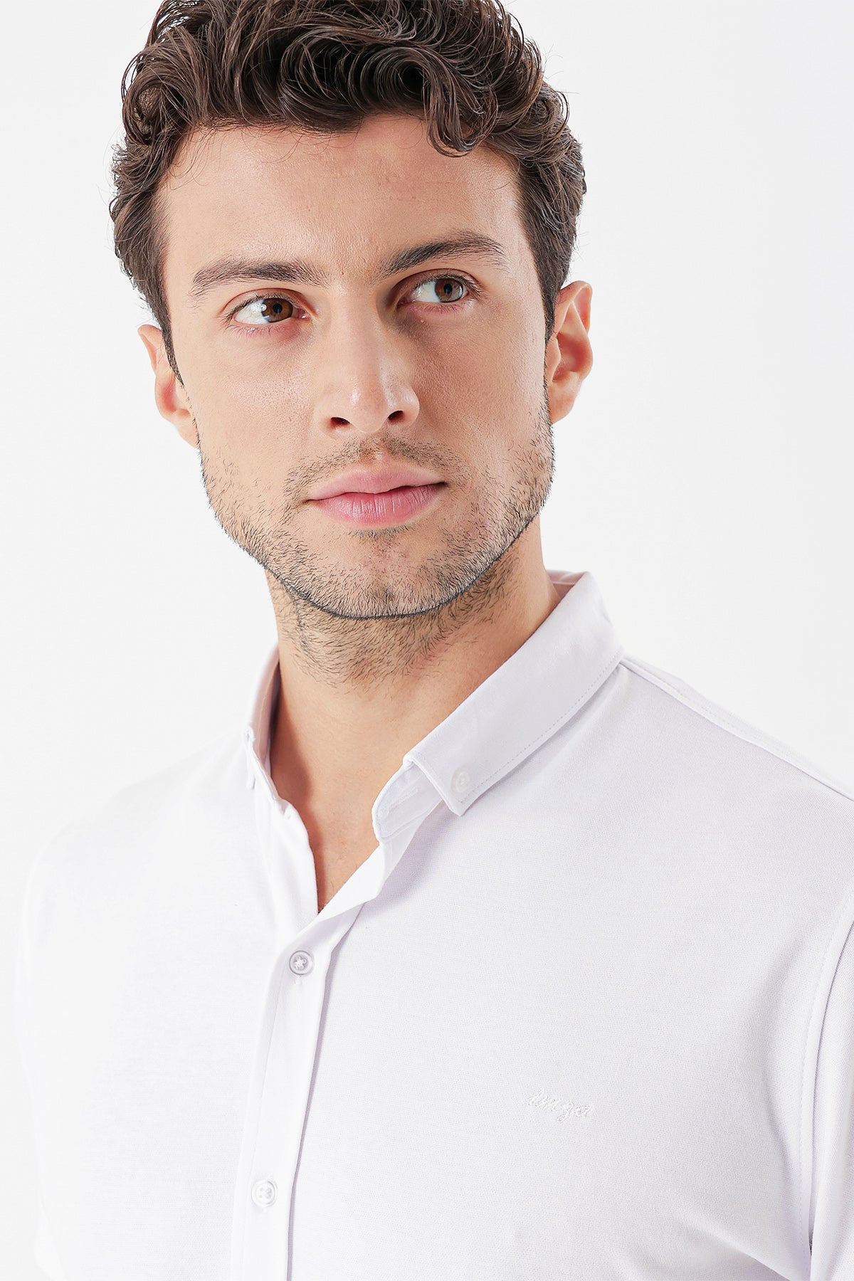 Slim-Fit Short Sleeve Oxford Shirt - White