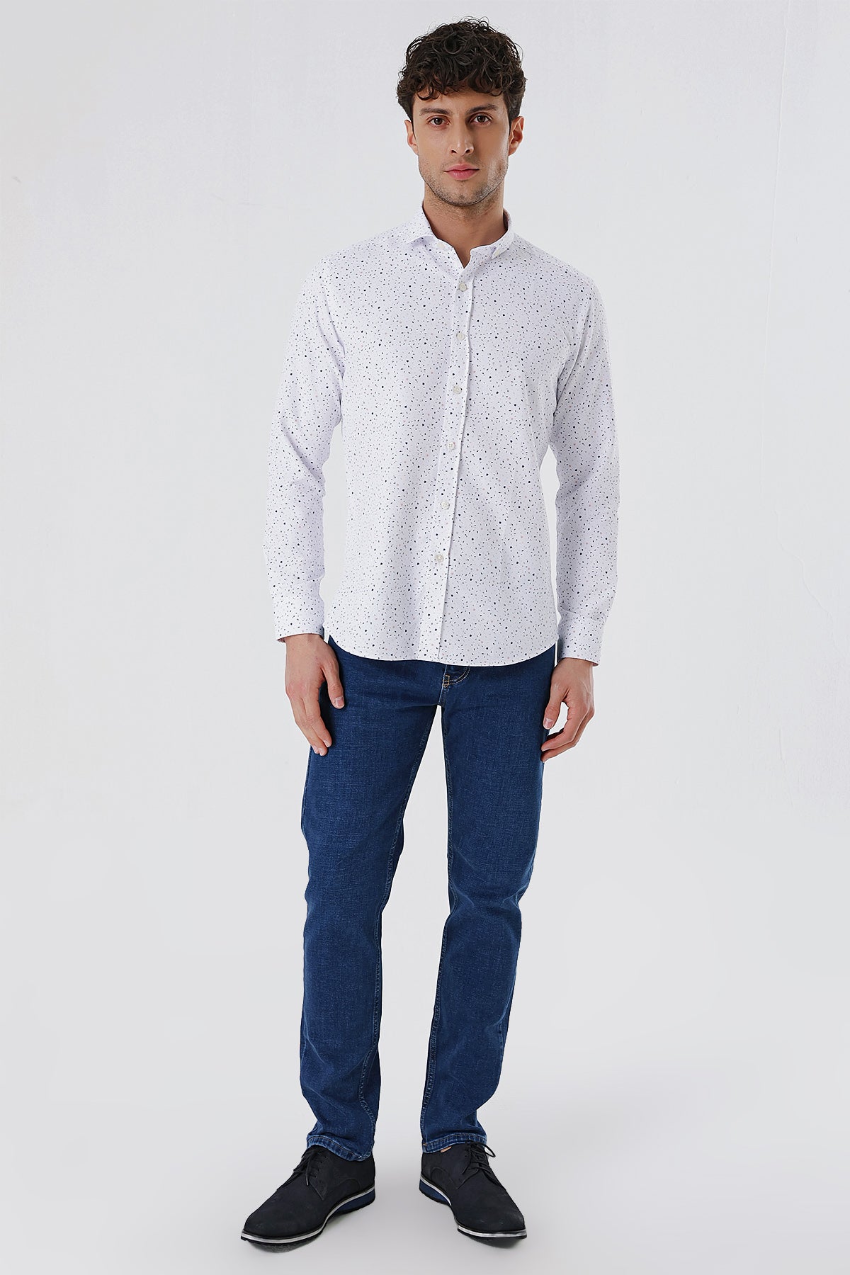 Slim-Fit Patterned Oxford Shirt - White