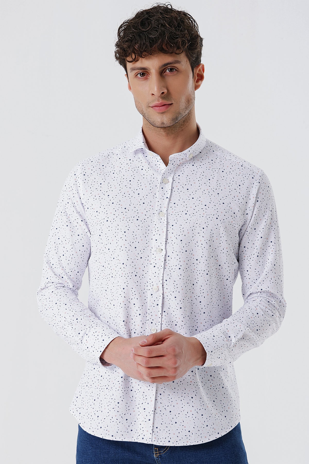 Slim-Fit Patterned Oxford Shirt - White