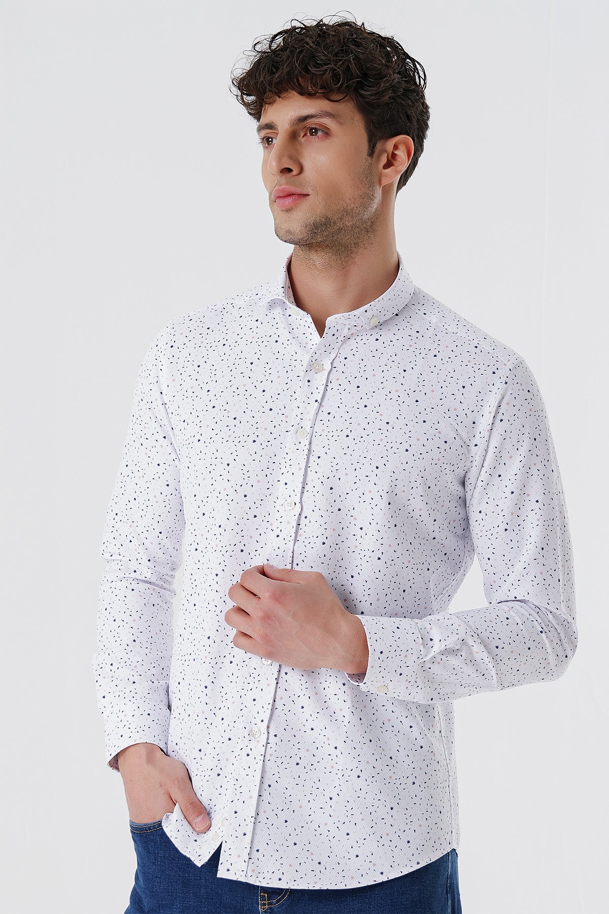 Slim-Fit Patterned Oxford Shirt - White