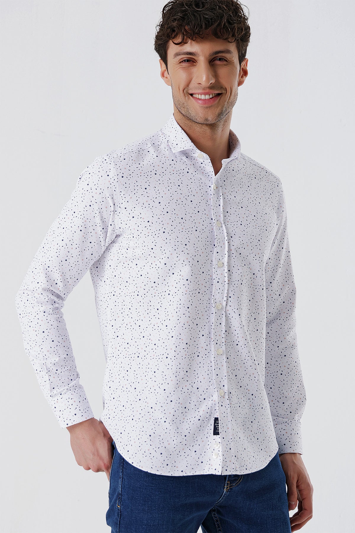 Slim-Fit Patterned Oxford Shirt - White