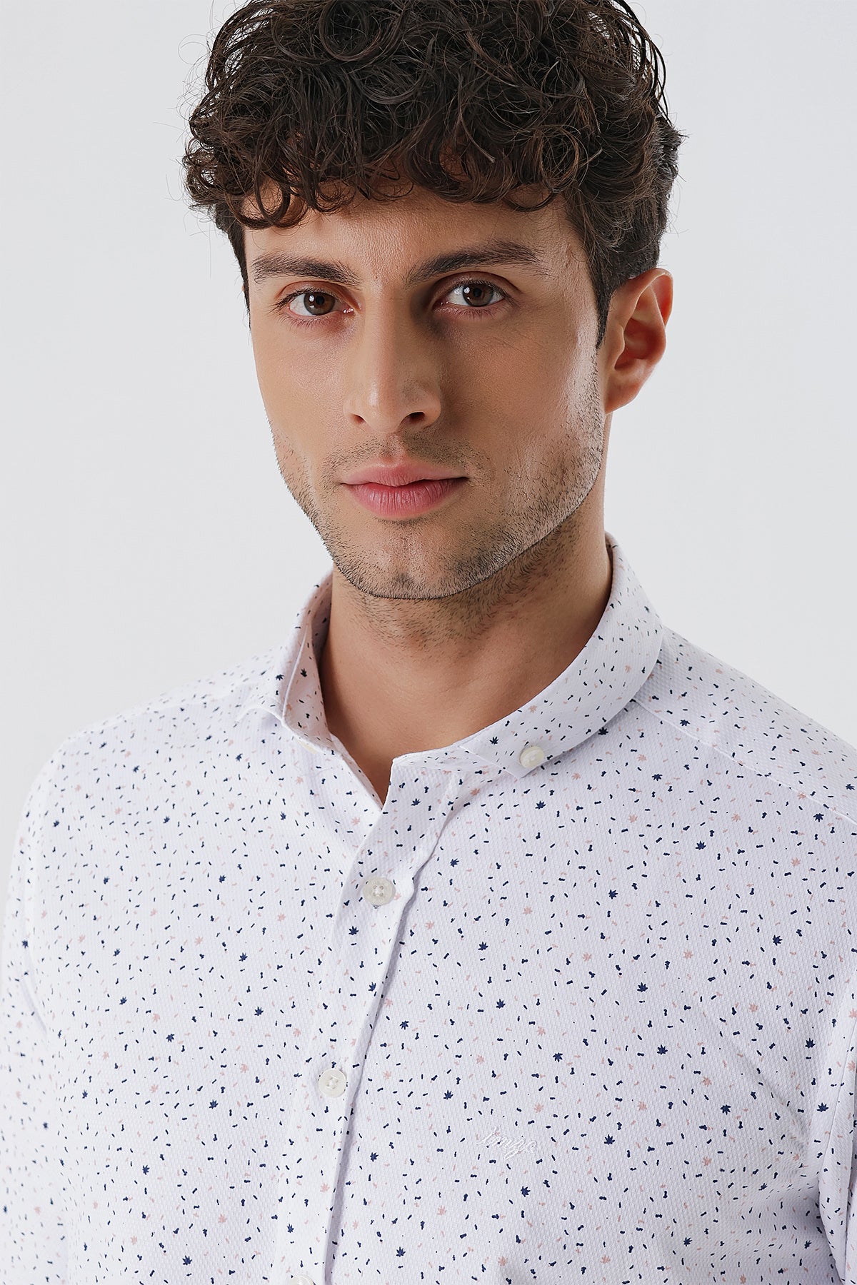 Slim-Fit Patterned Oxford Shirt - White