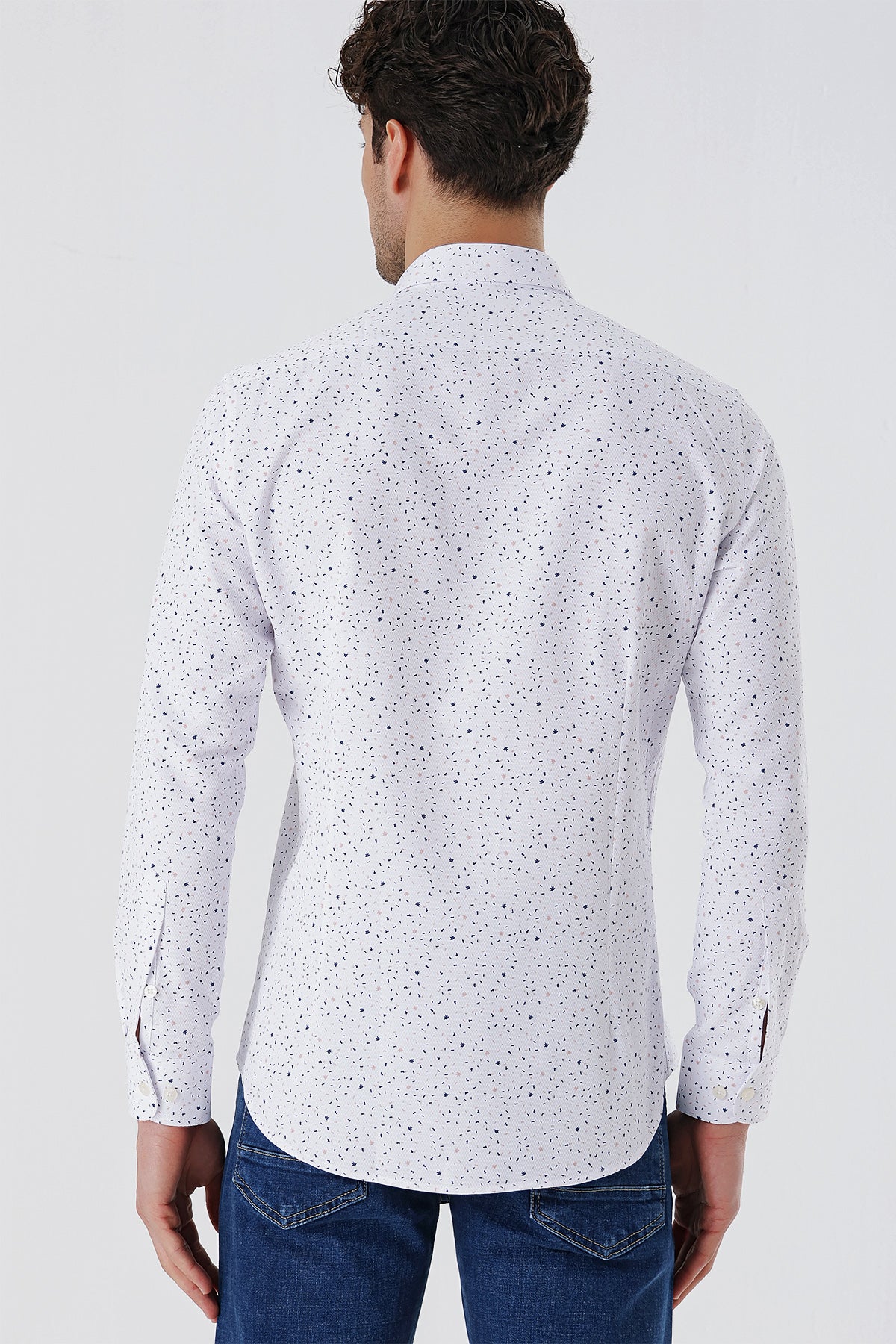 Slim-Fit Patterned Oxford Shirt - White