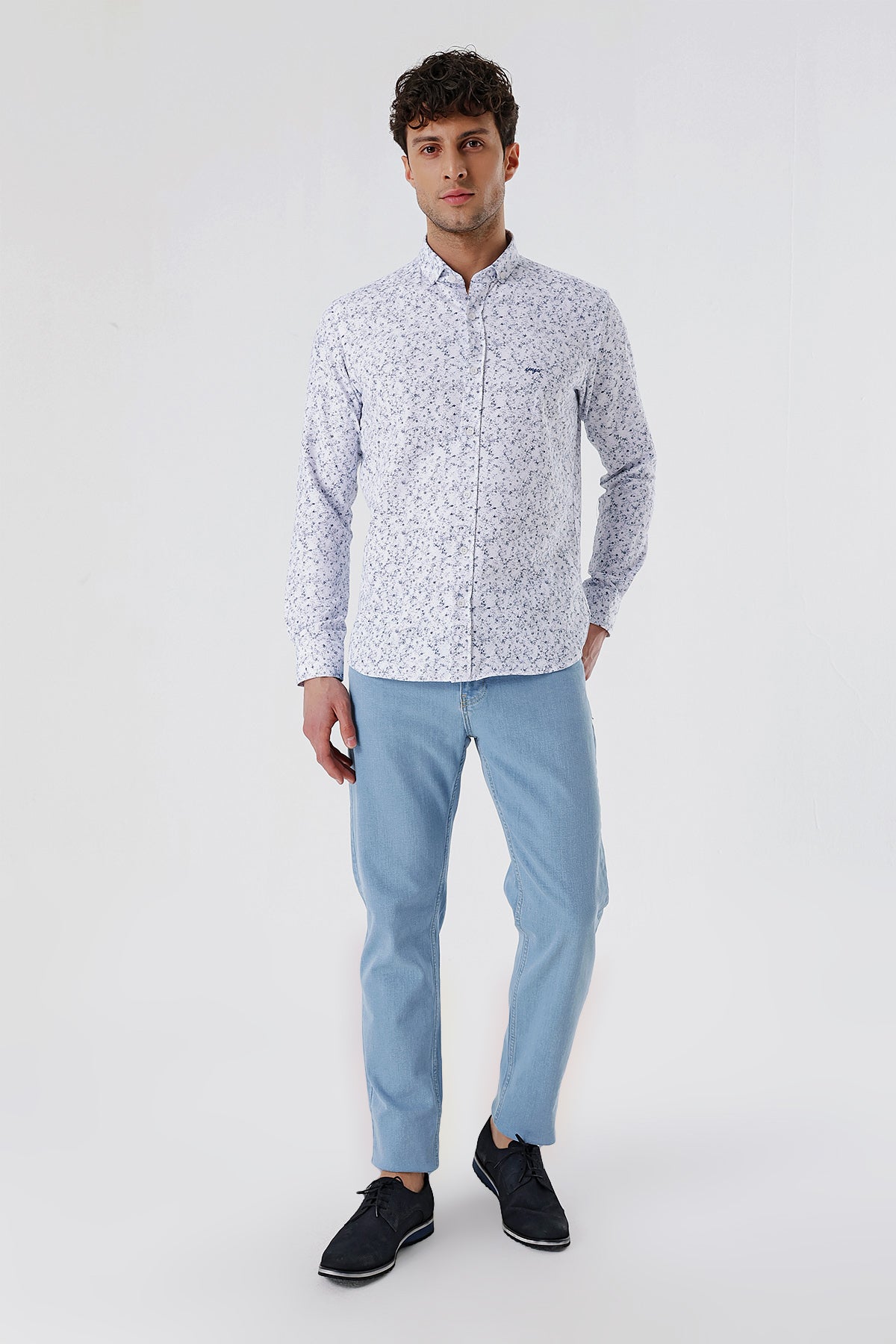 Slim-Fit Patterned Oxford Shirt - Navy