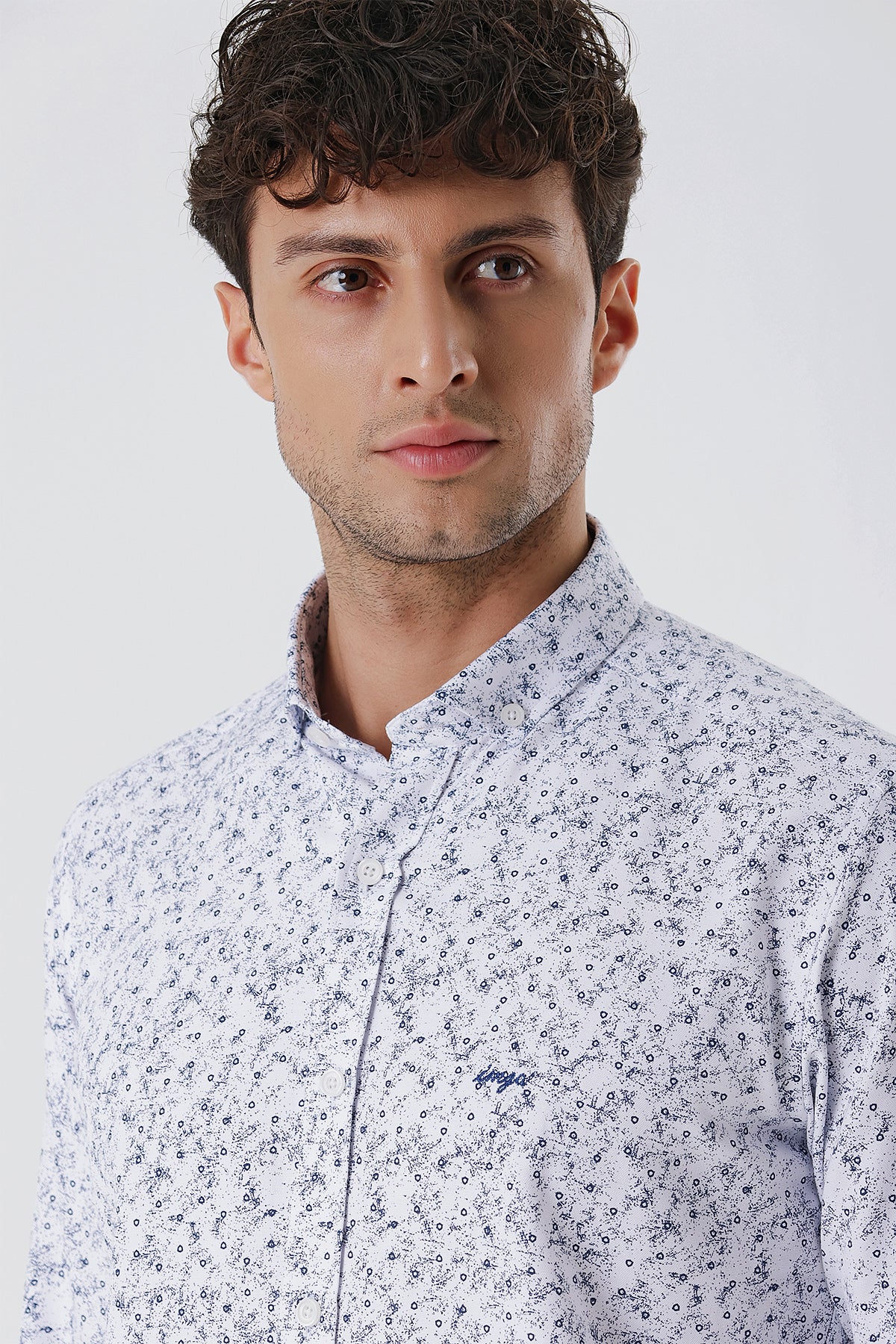 Slim-Fit Patterned Oxford Shirt - Navy