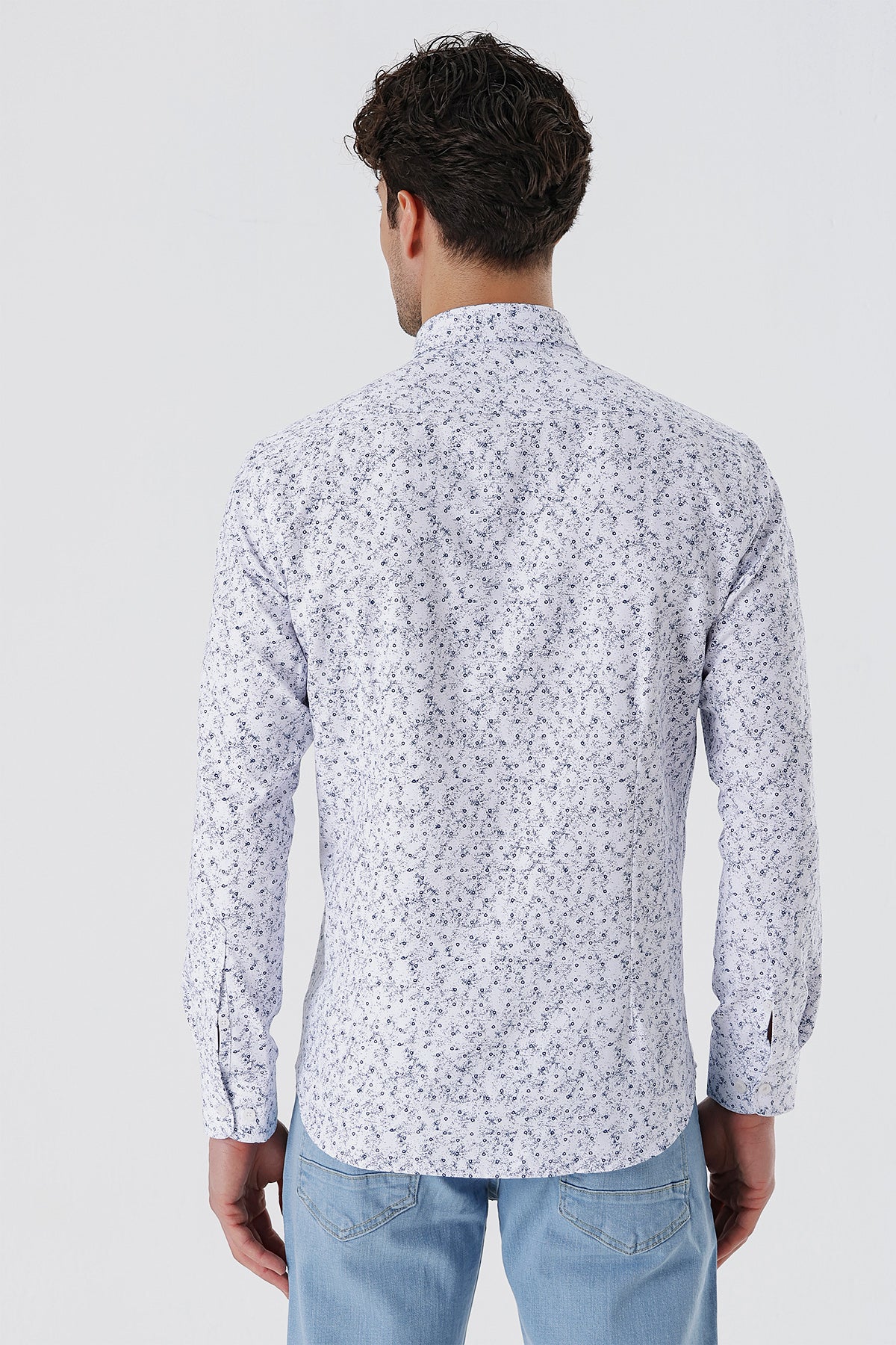 Slim-Fit Patterned Oxford Shirt - Navy