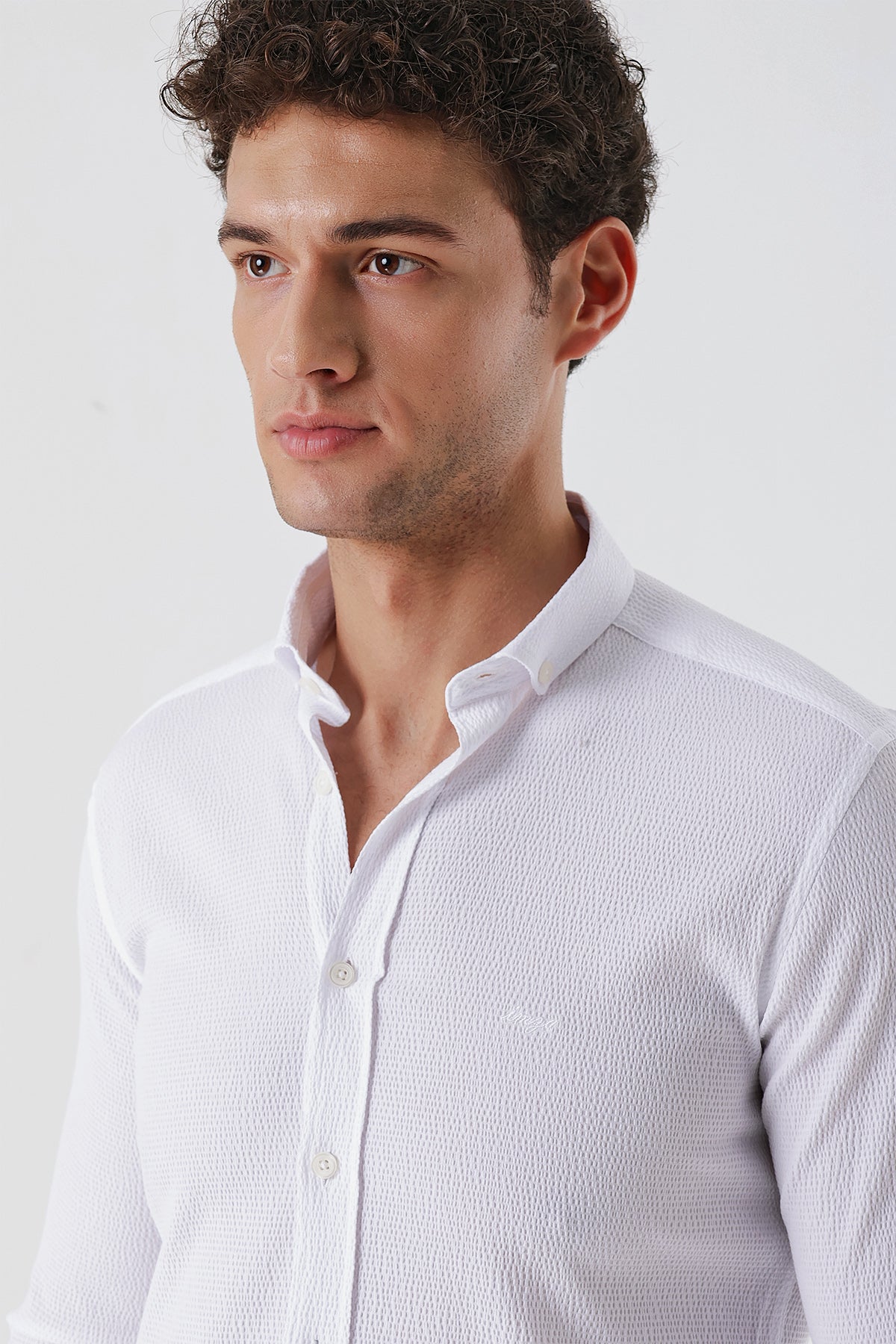 Slim-Fit Patterned Oxford Shirt - White