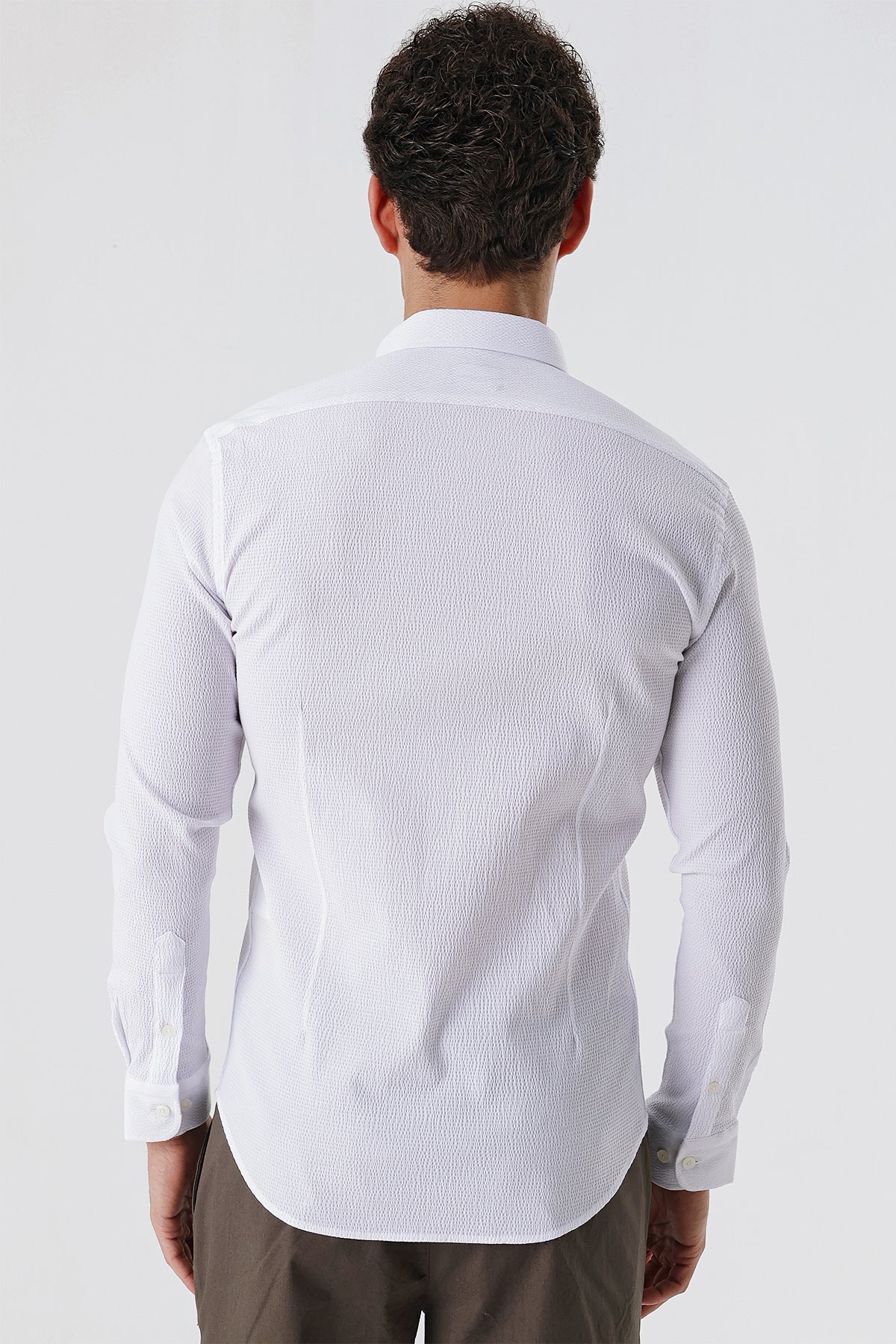 Slim-Fit Patterned Oxford Shirt - White