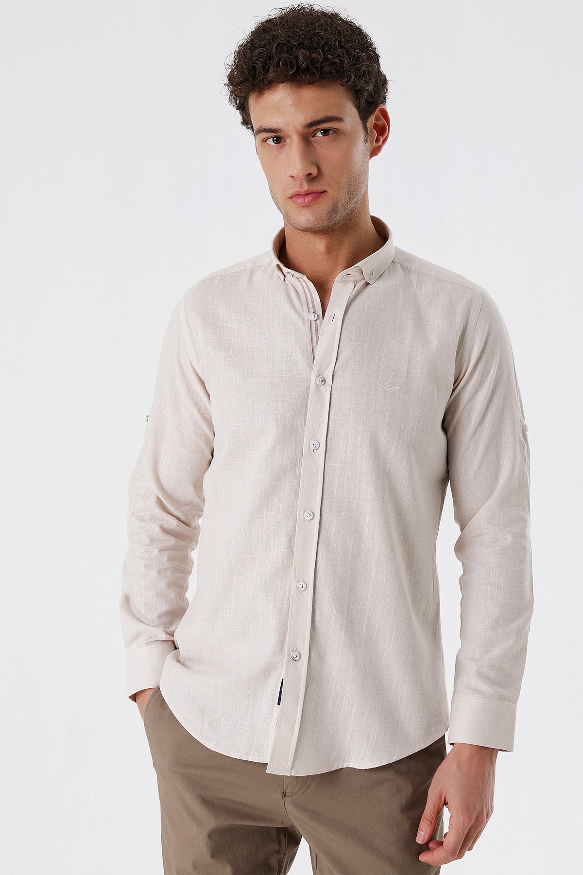 Slim-Fit Oxford Shirt - Beige