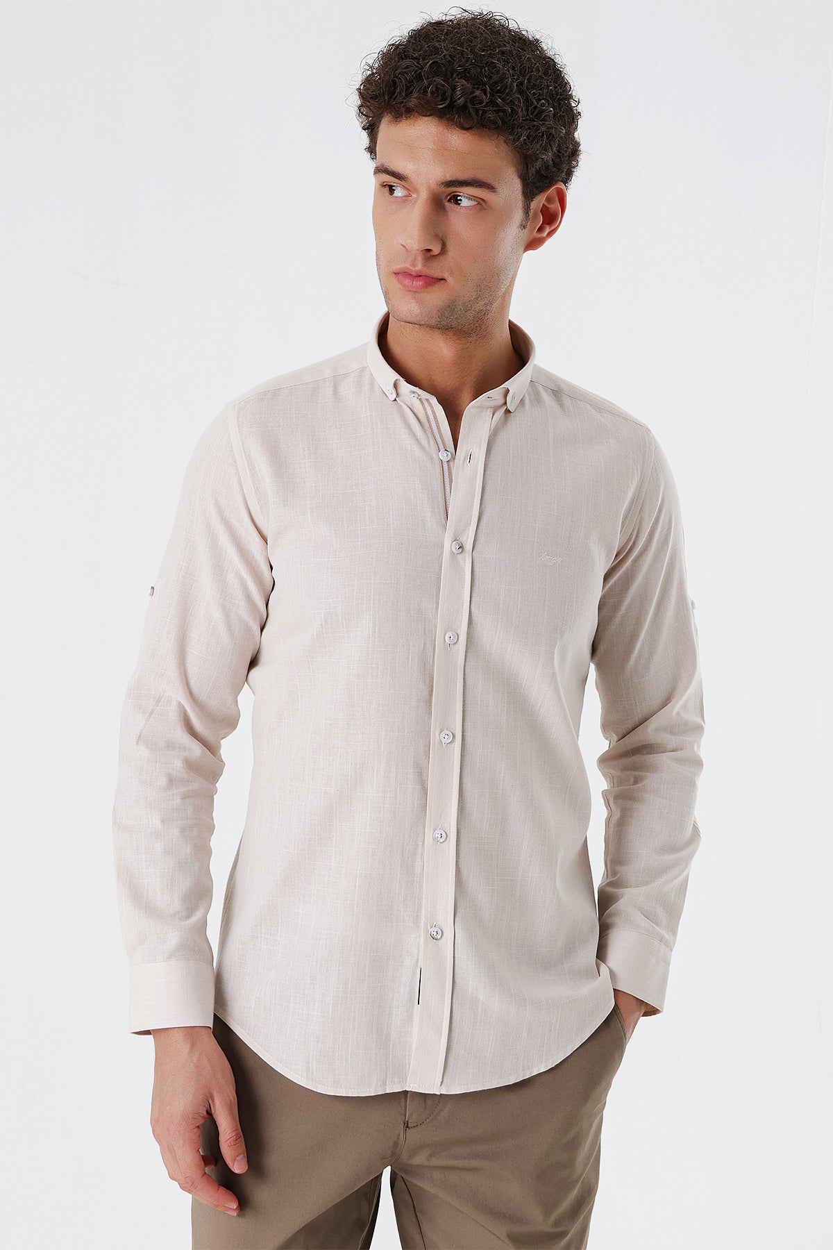 Slim-Fit Oxford Shirt - Beige