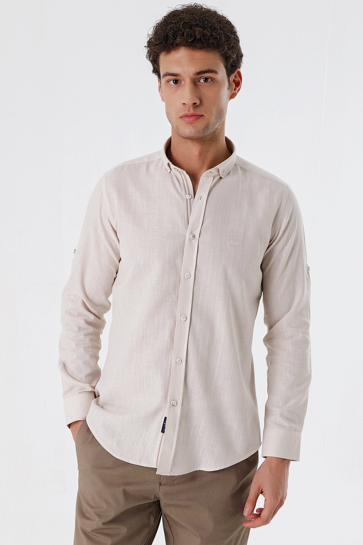 Slim-Fit Oxford Shirt - Beige