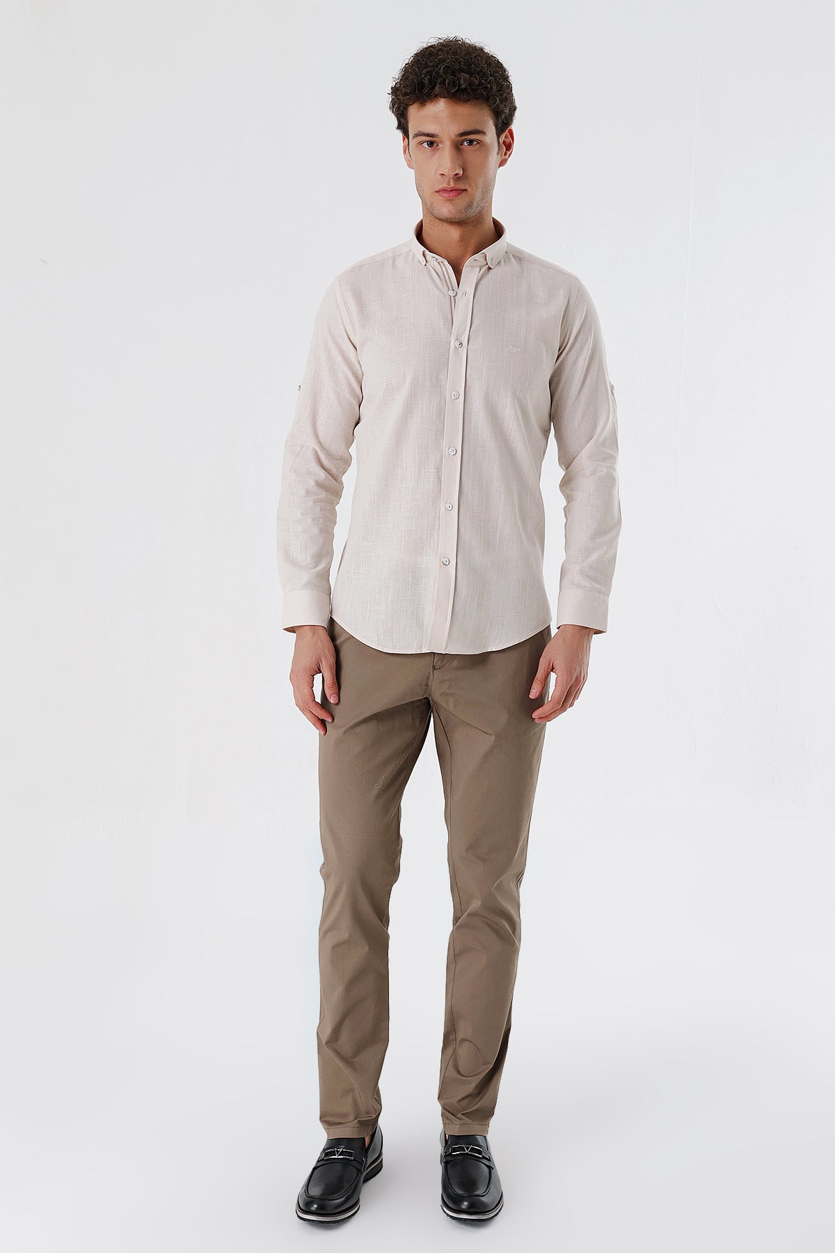 Slim-Fit Oxford Shirt - Beige