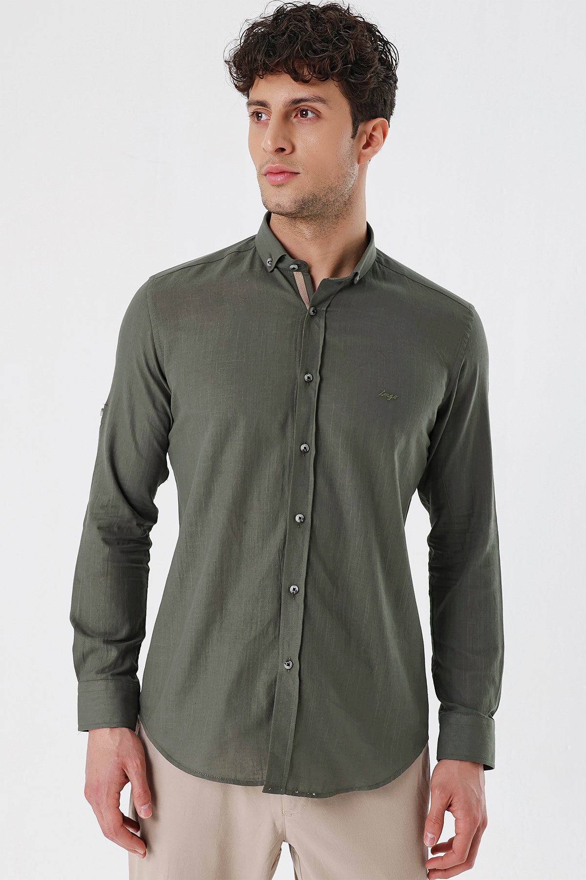 Slim-Fit Oxford Shirt - Khaki