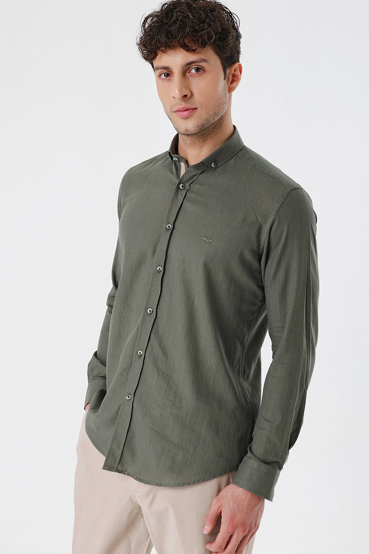 Slim-Fit Oxford Shirt - Khaki