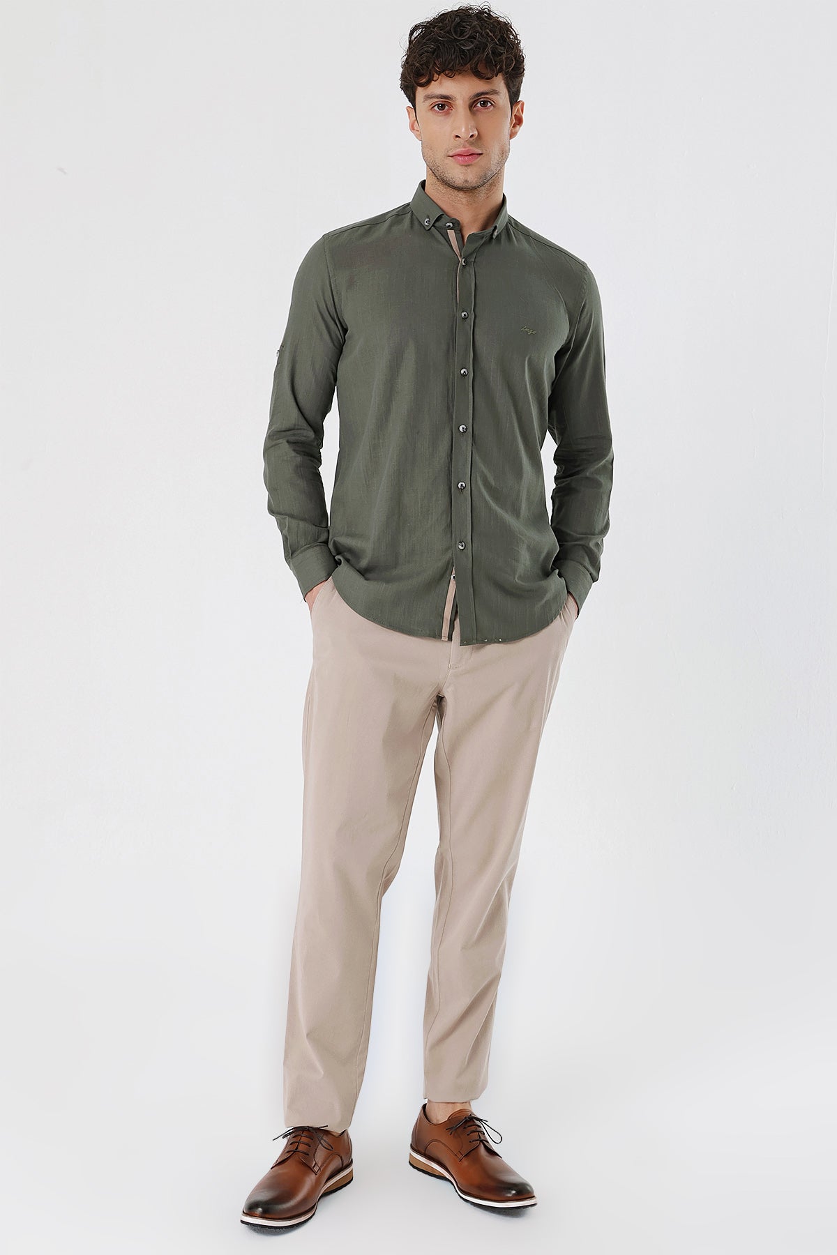 Slim-Fit Oxford Shirt - Khaki